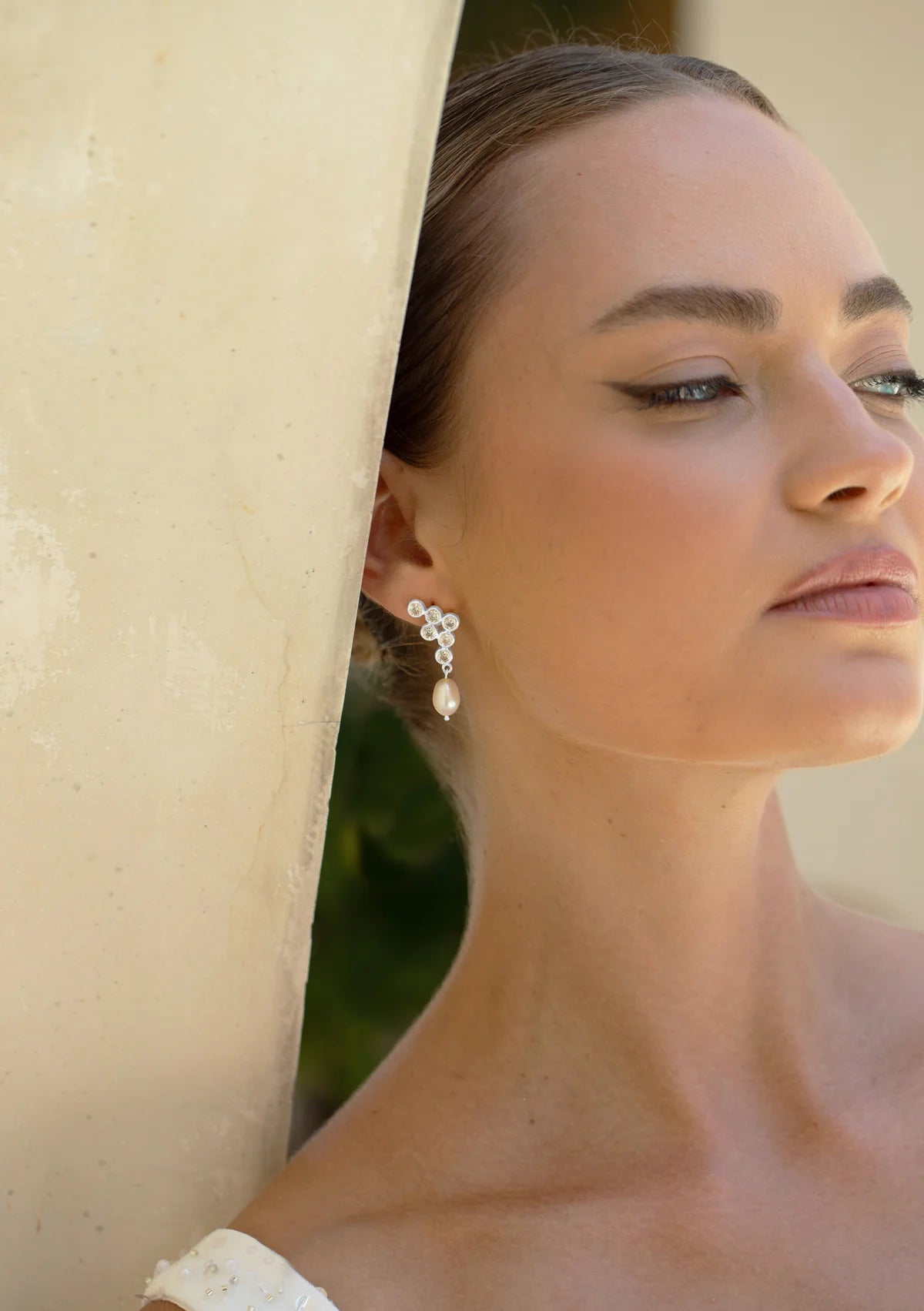 Lola Knight - Elena - Crystal & Pearl Bridal Drop Earrings - Silver