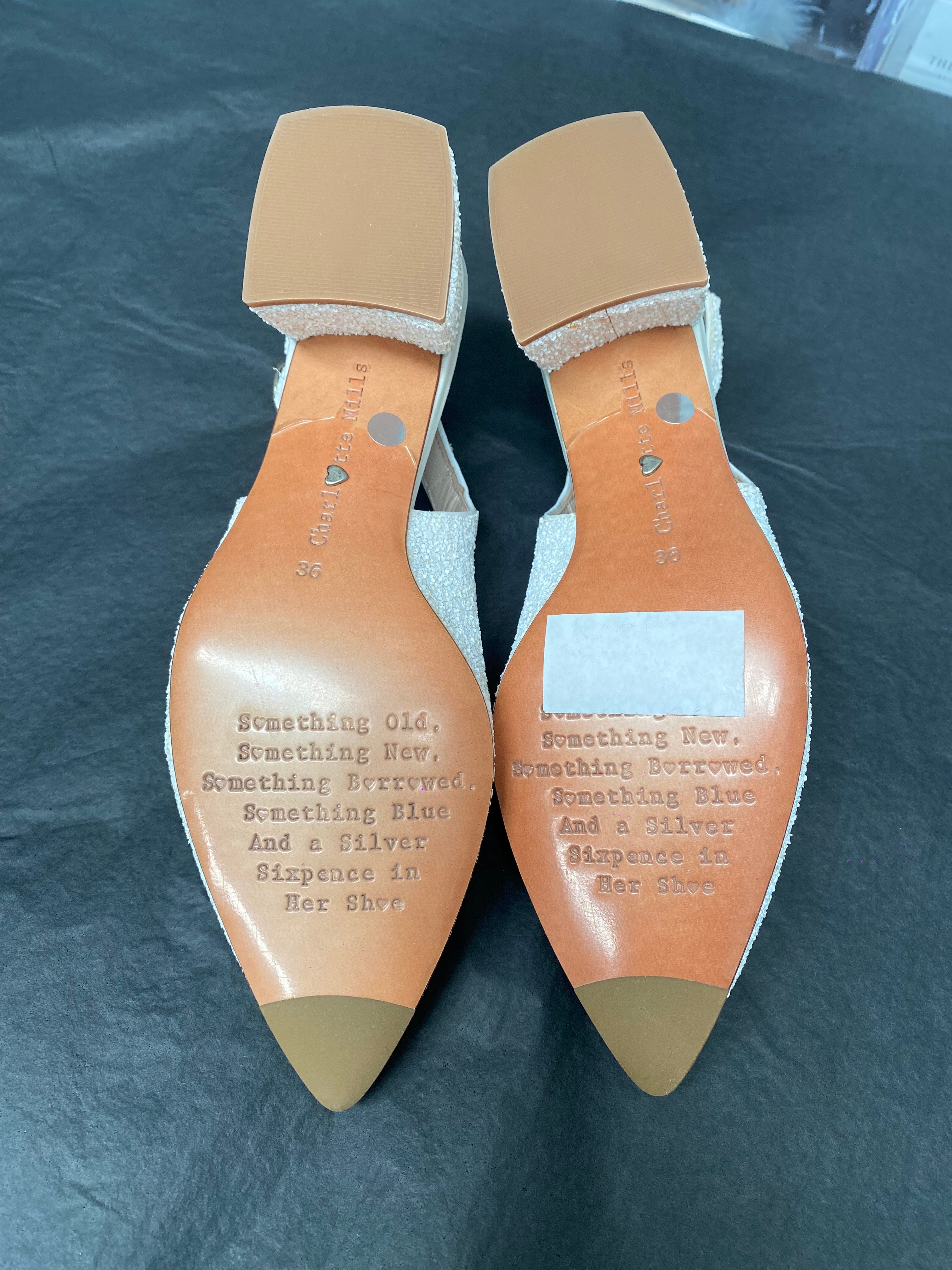 SAMPLE - January - Pearl Encrusted Pointed Bridal Block Heel - Size 5