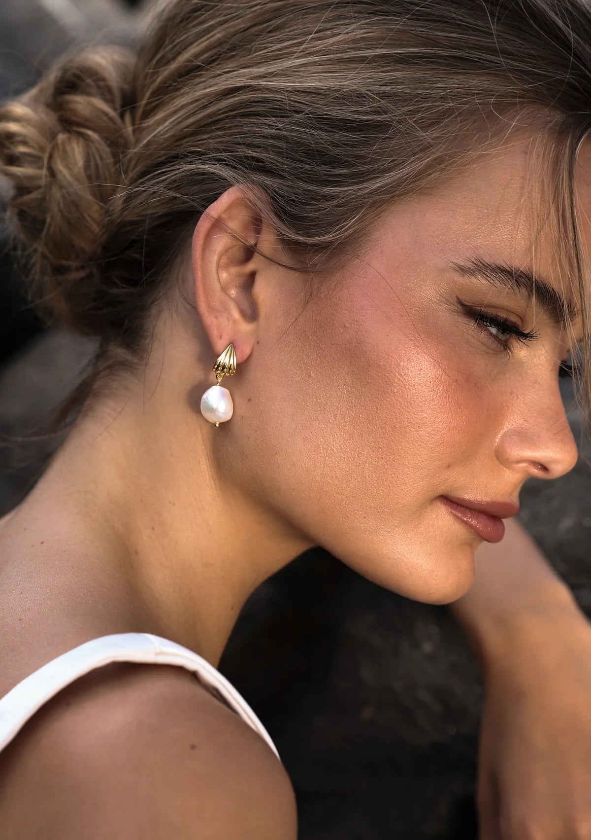 Lola Knight - Marinda - Freshwater Pearl Drop Earrings - 18ct Gold