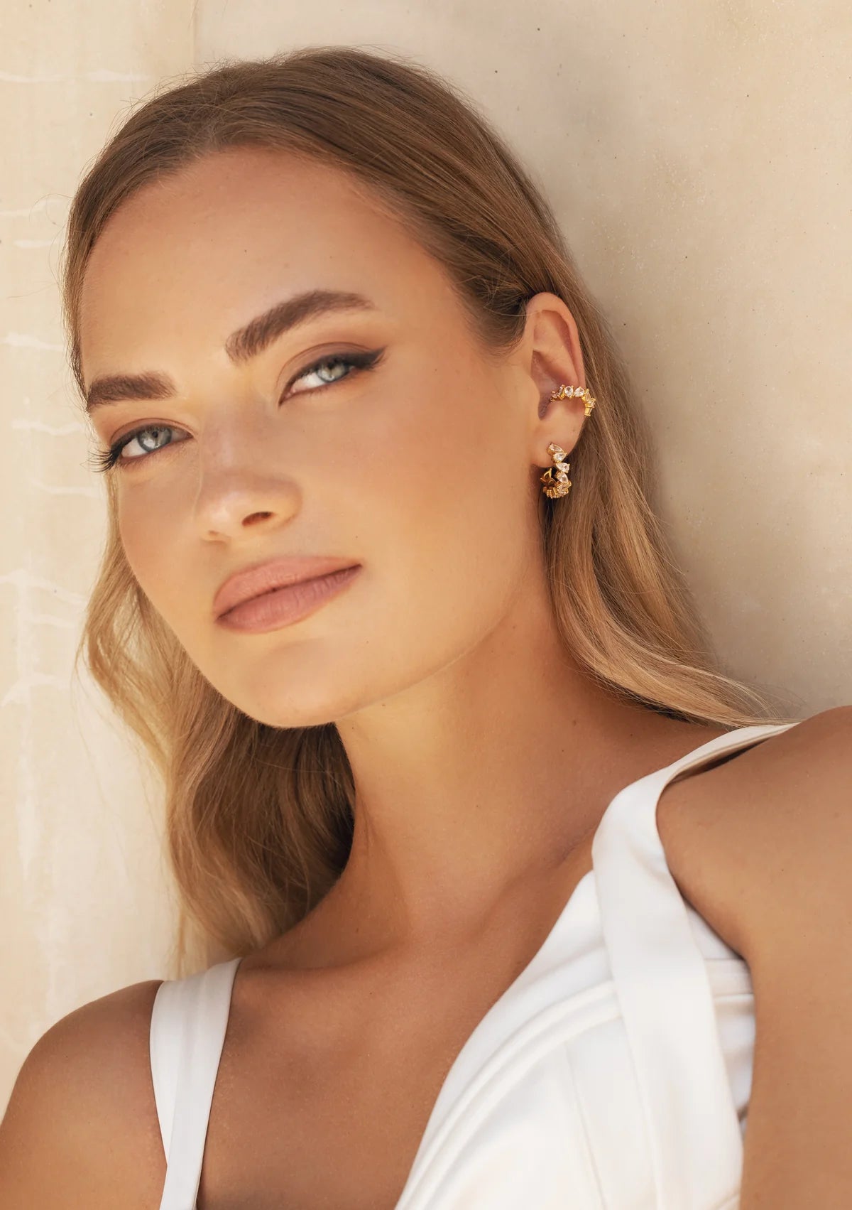 Lola Knight - Olivia - Crystal Bridal Hoop Earrings - 18K Gold