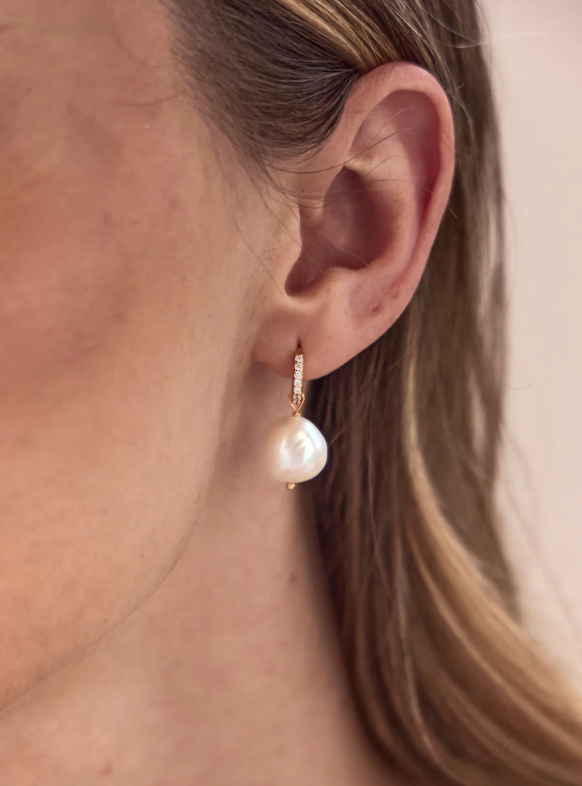 Lola Knight - Ramona - Crystal Hoop Pearl Drop Bridal Earrings - 18K Gold