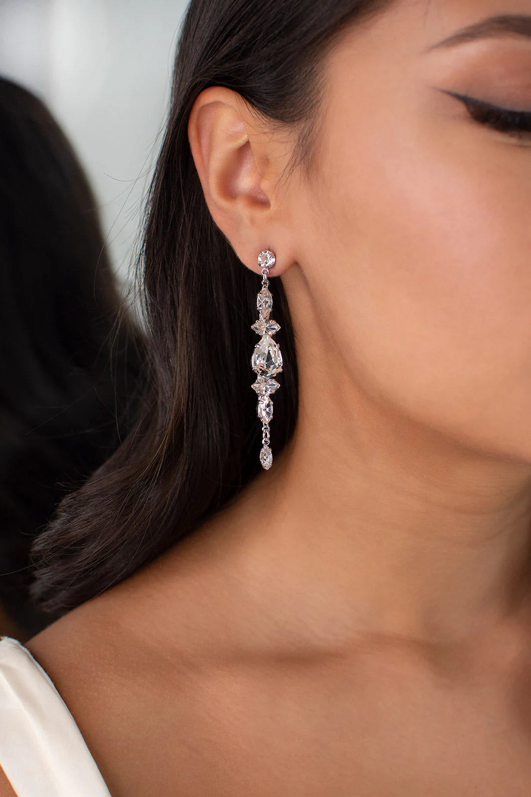 Tia - Long Bridal Swarovski Drop Earrings