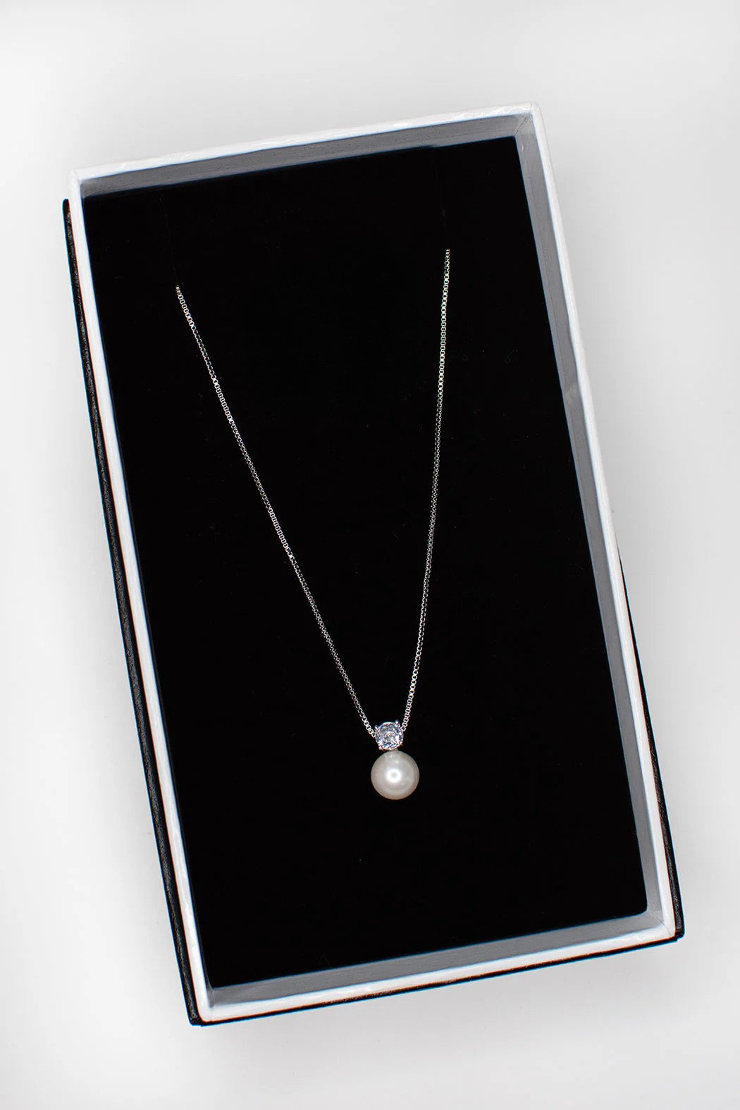 Anna - Delicate Crystal and Pearl Drop Bridal Necklace - Silver