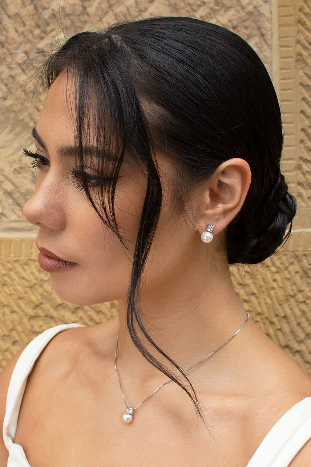 Anna - Delicate Crystal and Pearl Drop Bridal Necklace - Silver
