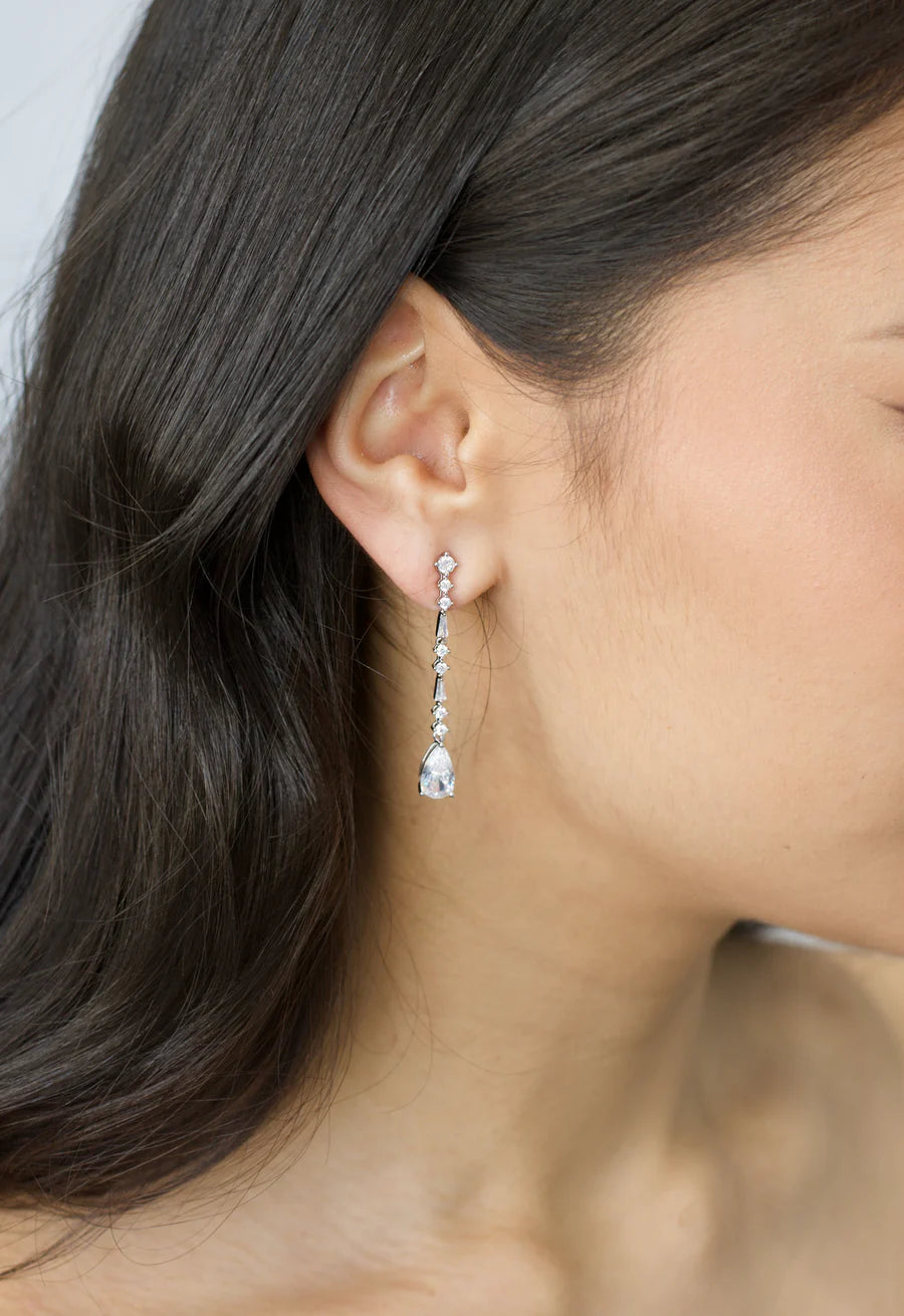 Regina - Long Crystal Drop Bridal Earrings