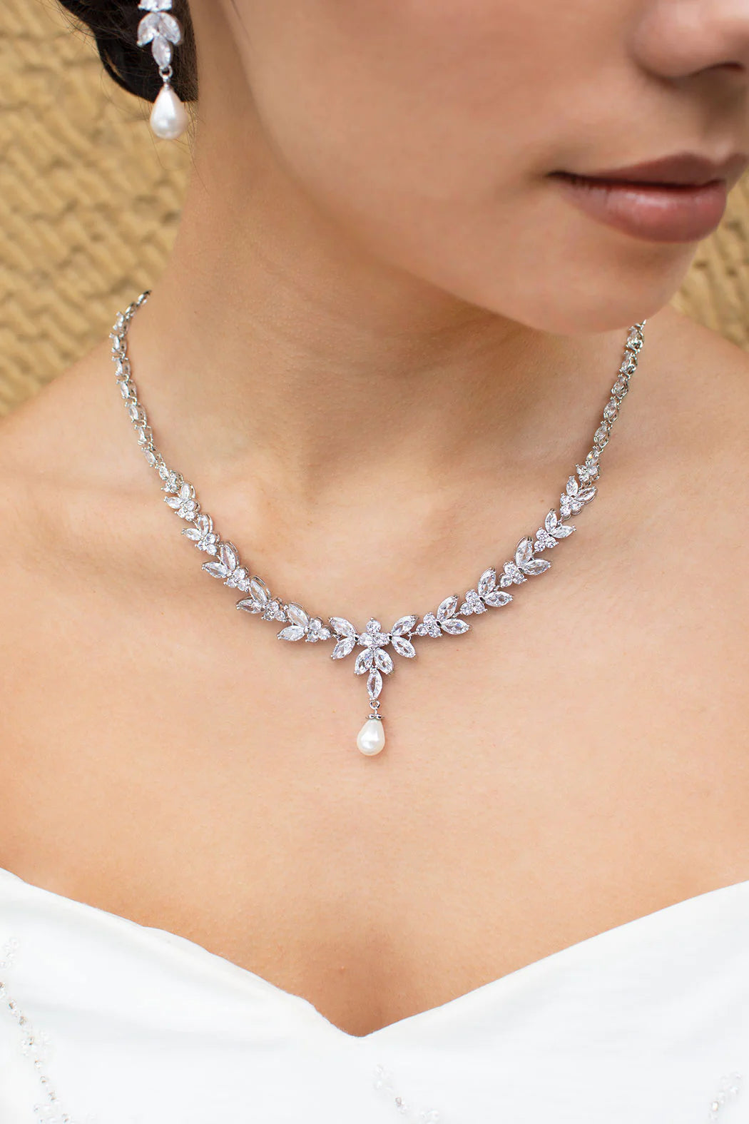 Courtney Pearl - Statement Crystal and Pearl Bridal Necklace