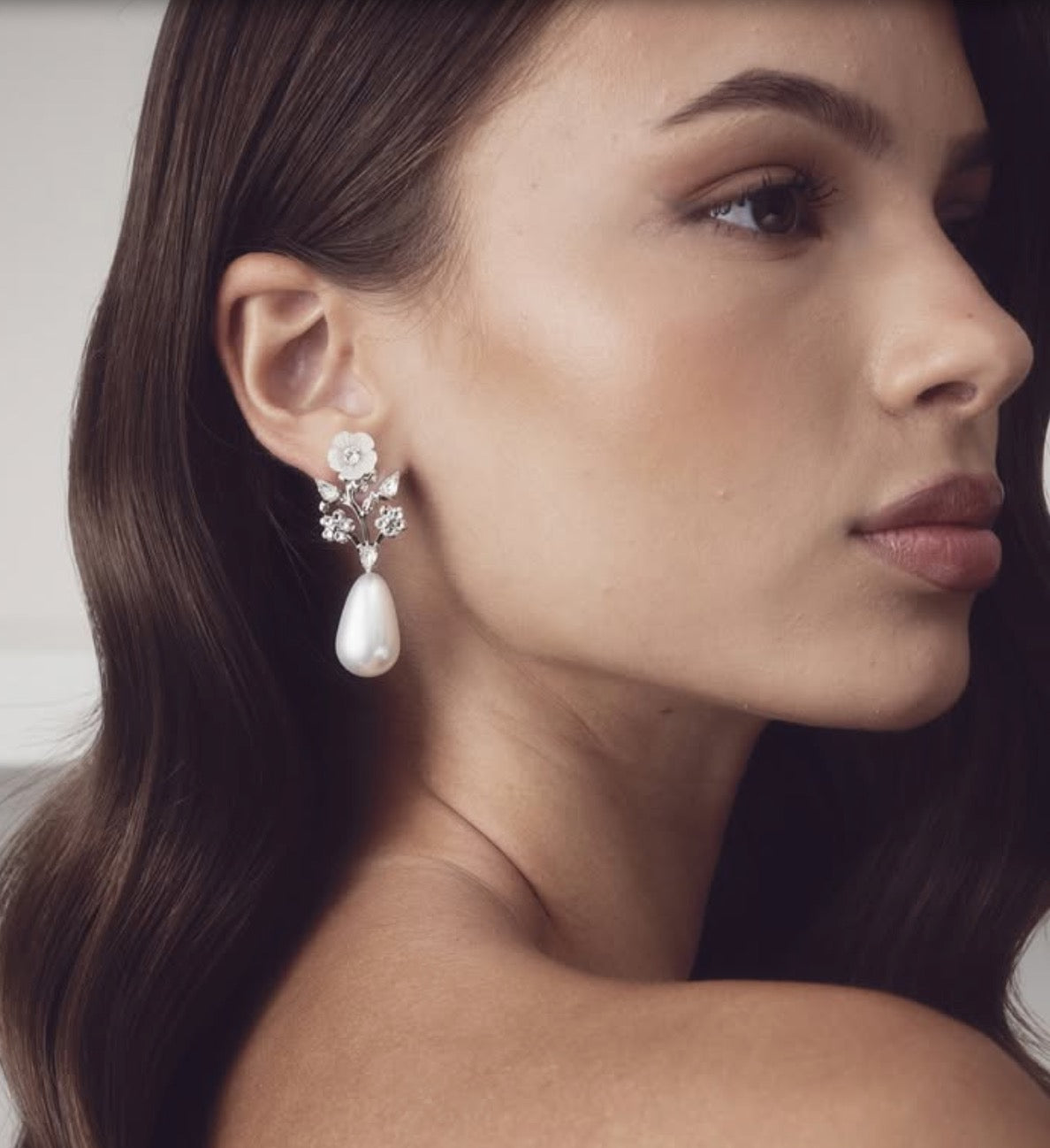 Elizabeth Bower - Anemone Crystal & Pearl Bauble Drop - Rhodium Silver