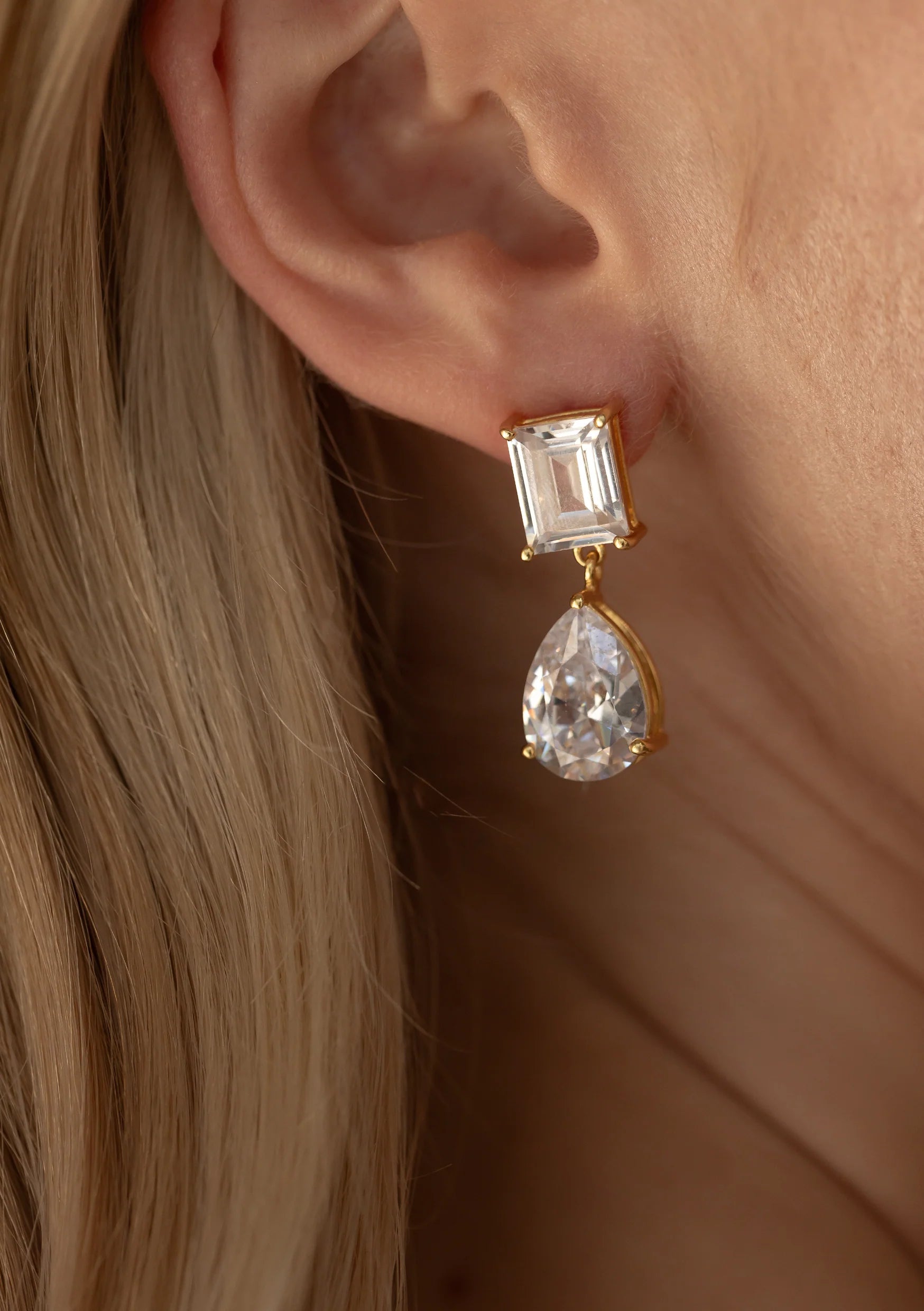 Lola Knight - Sol - Crystal Drop Bridal Earrings - Gold