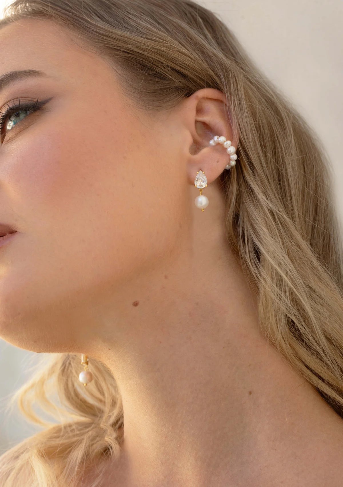 Lola Knight - Sutton - Pearl & Teardrop Crystal Earrings - 18K Gold