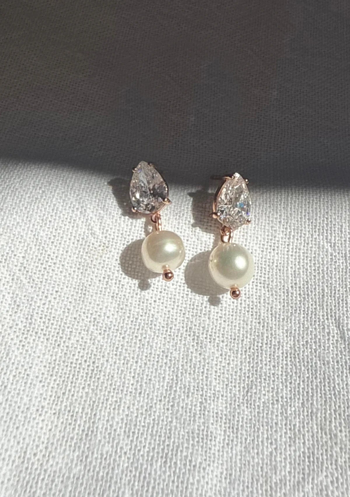 Lola Knight - Sutton - Pearl & Teardrop Crystal Earrings - Rose Gold