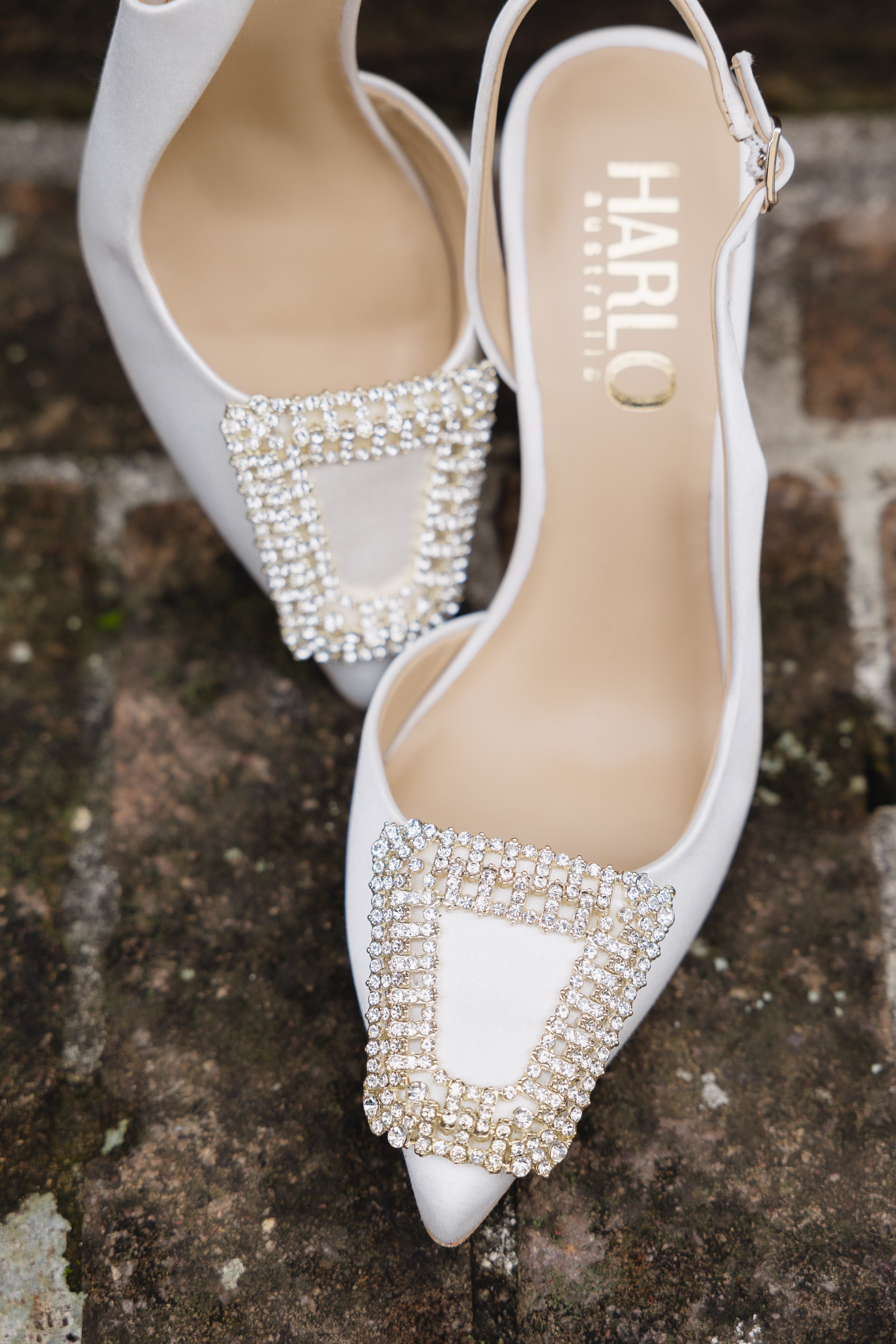 Freya - Pointed Toe Slingback Stiletto with Crystal Buckle - Soft White