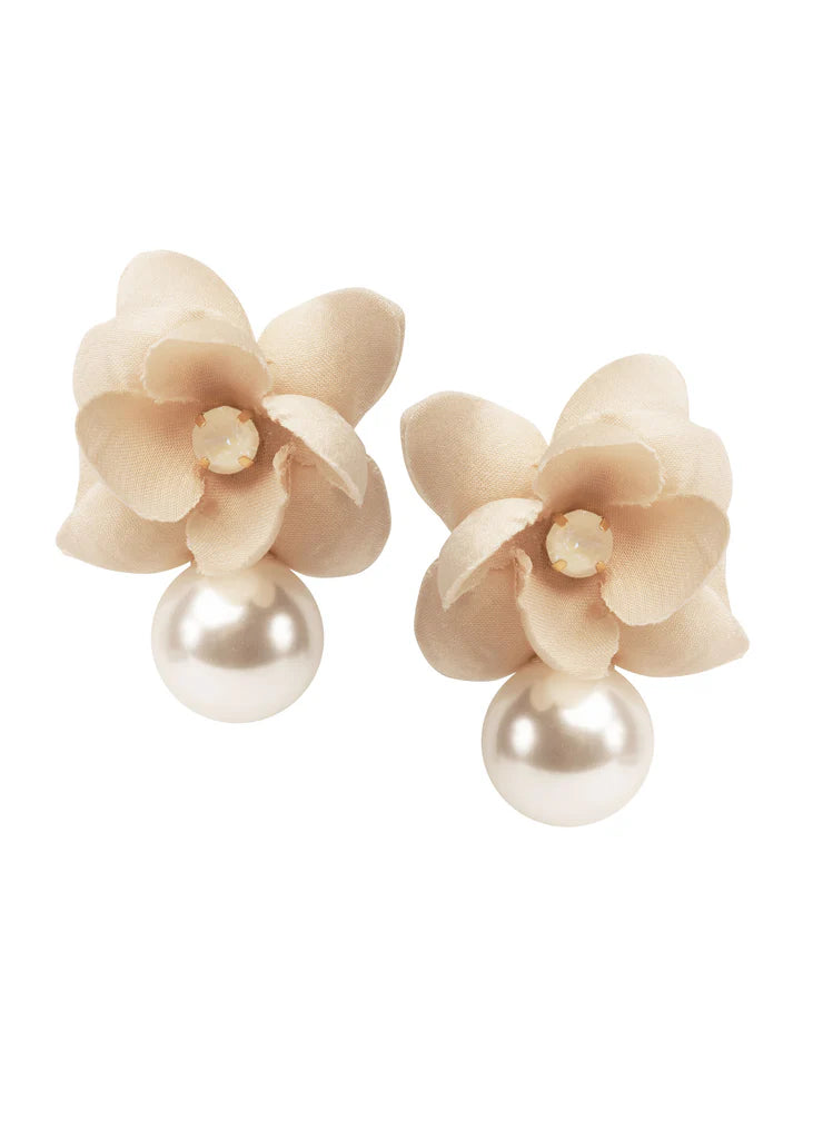 Elizabeth Bower - Organna Pearl Flower Stud - Rhodium/Ivory