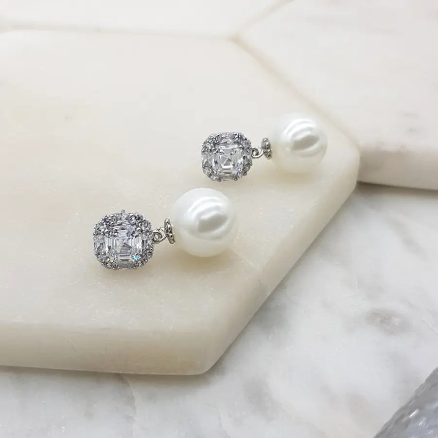 Gianna - Crystal Pearl Bridal Drop Earrings