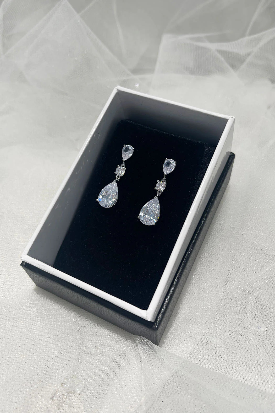 Rayna - Classic Pear Shaped Crystal Drop Bridal Earrings