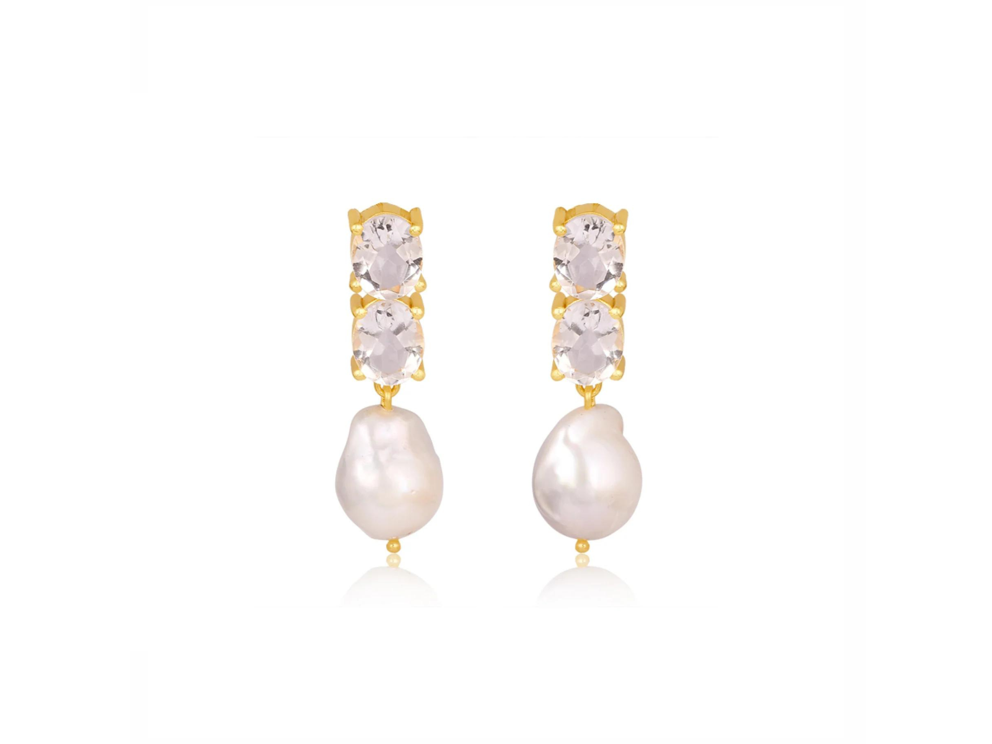 Lola Knight - Ayla - Large Pearl & Crystal Earrings - 18CT Gold
