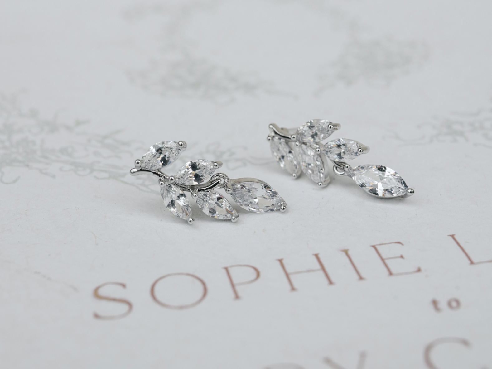 Eve - Crystal Dainty Leaf Drop Bridal Earrings