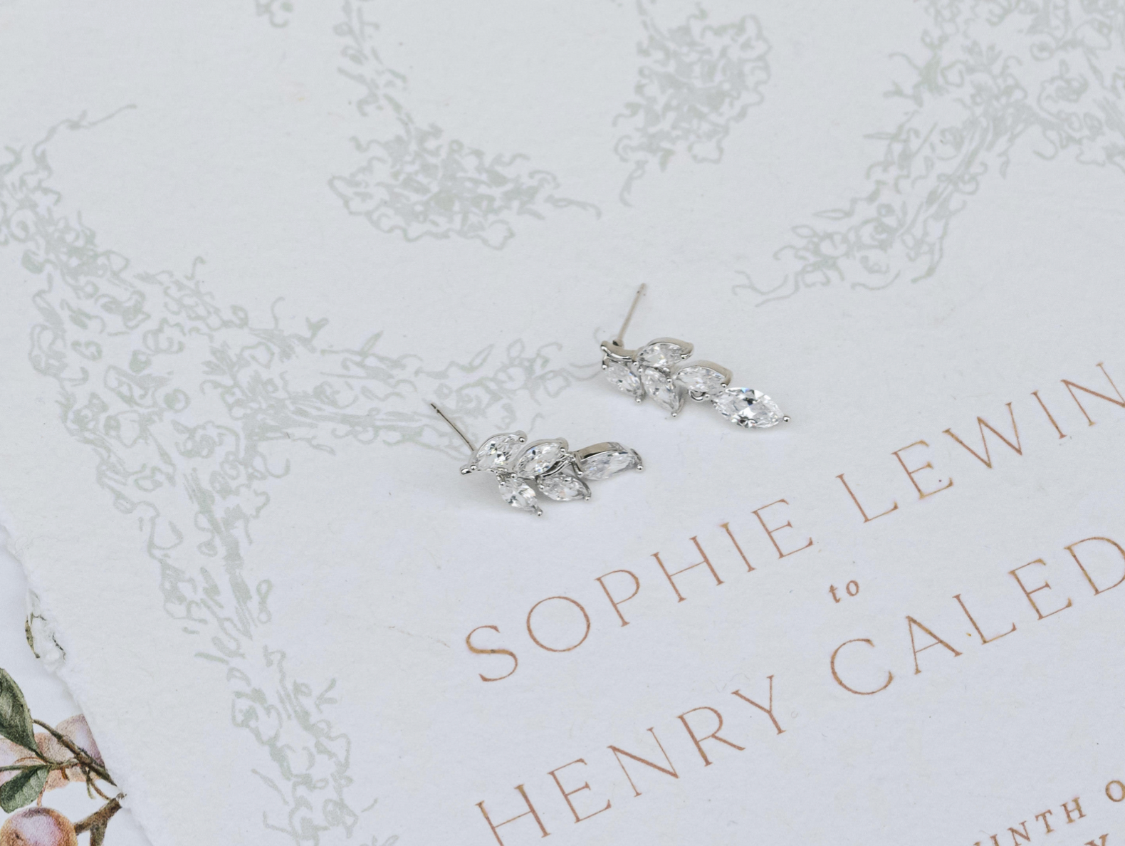 Eve - Crystal Dainty Leaf Drop Bridal Earrings