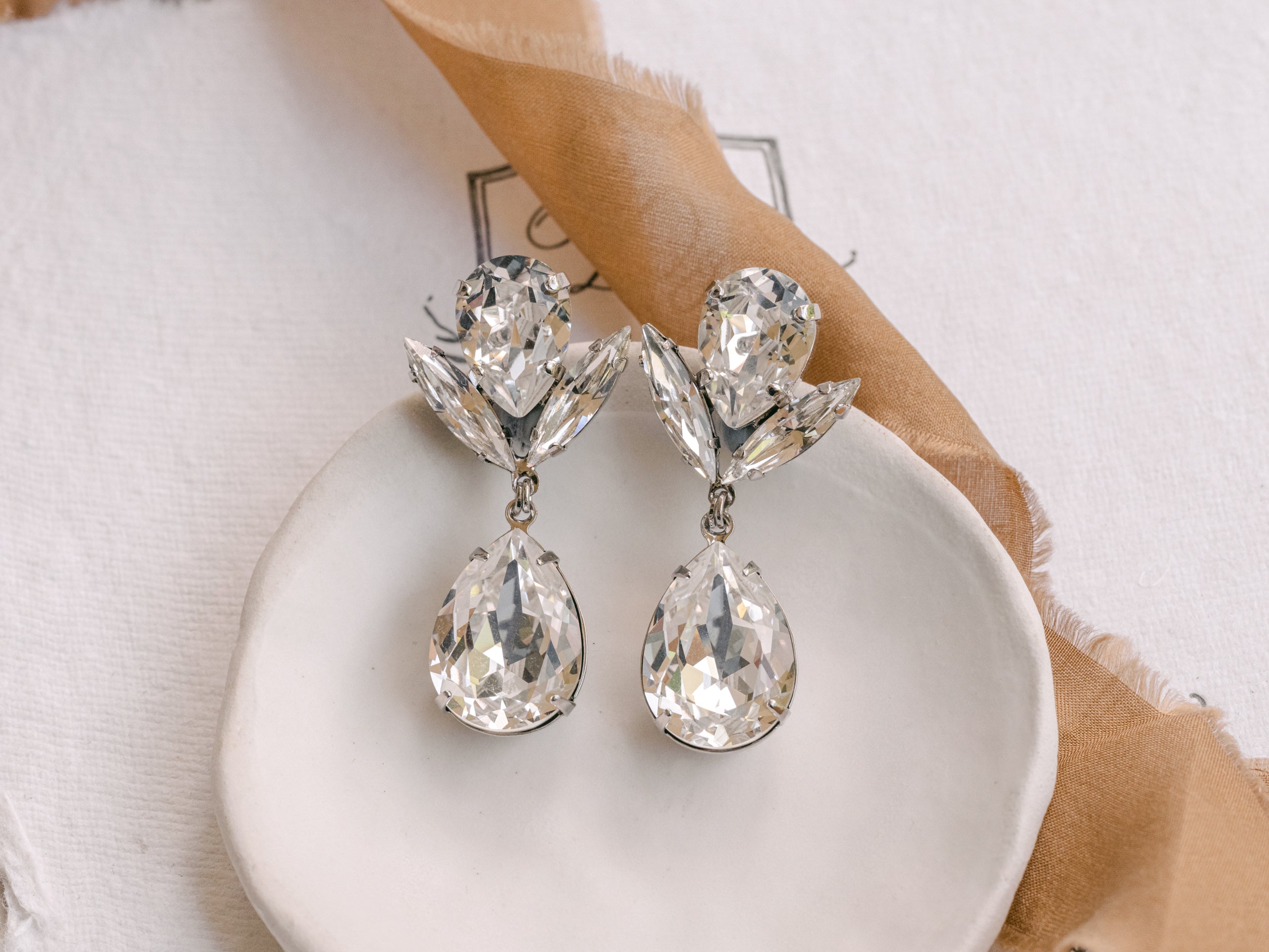 Bird - Silver Swarovski Crystal Bridal Drop Earrings