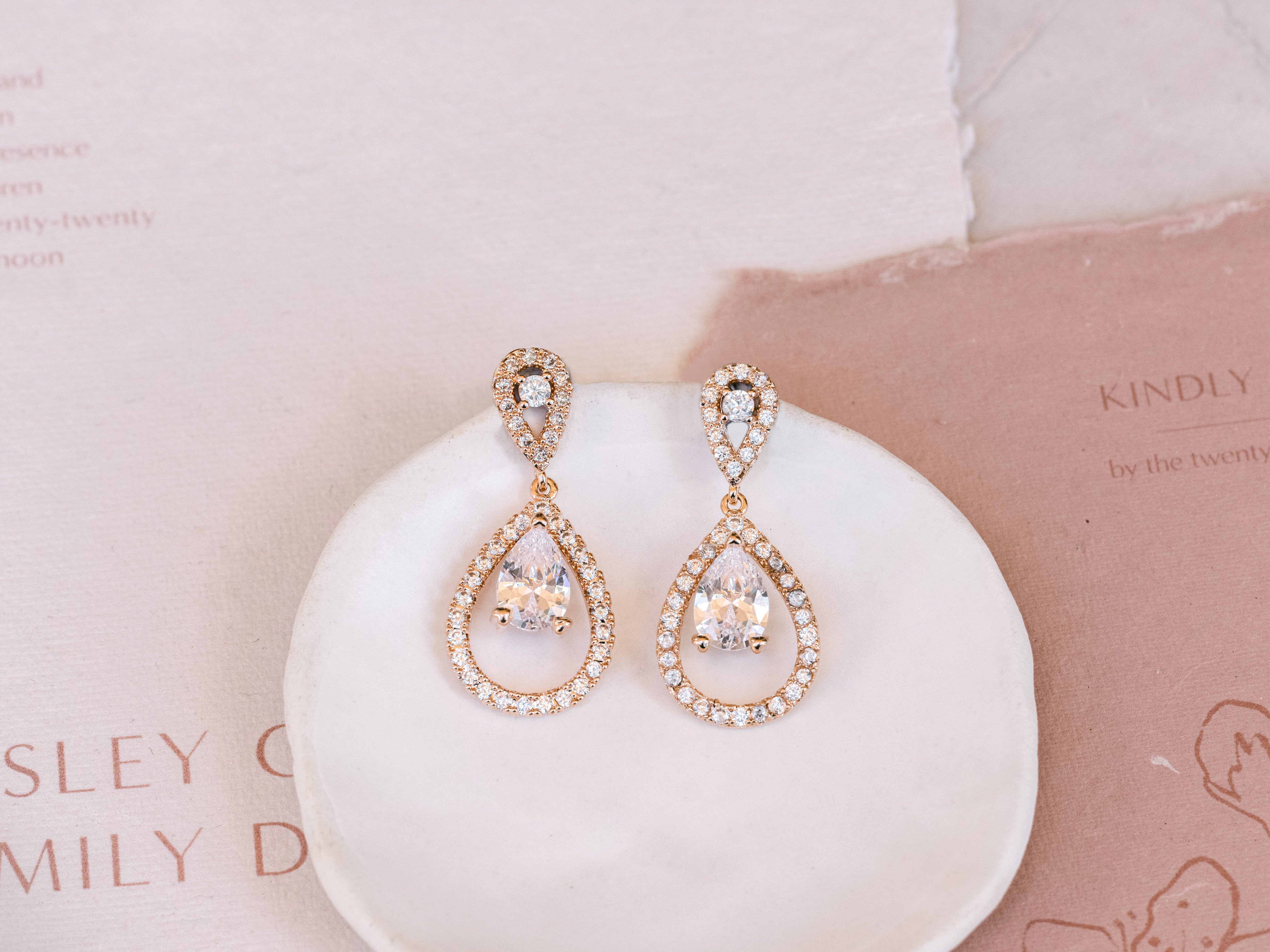 Elisha - Crystal Teardrop Halo Bridal Earrings