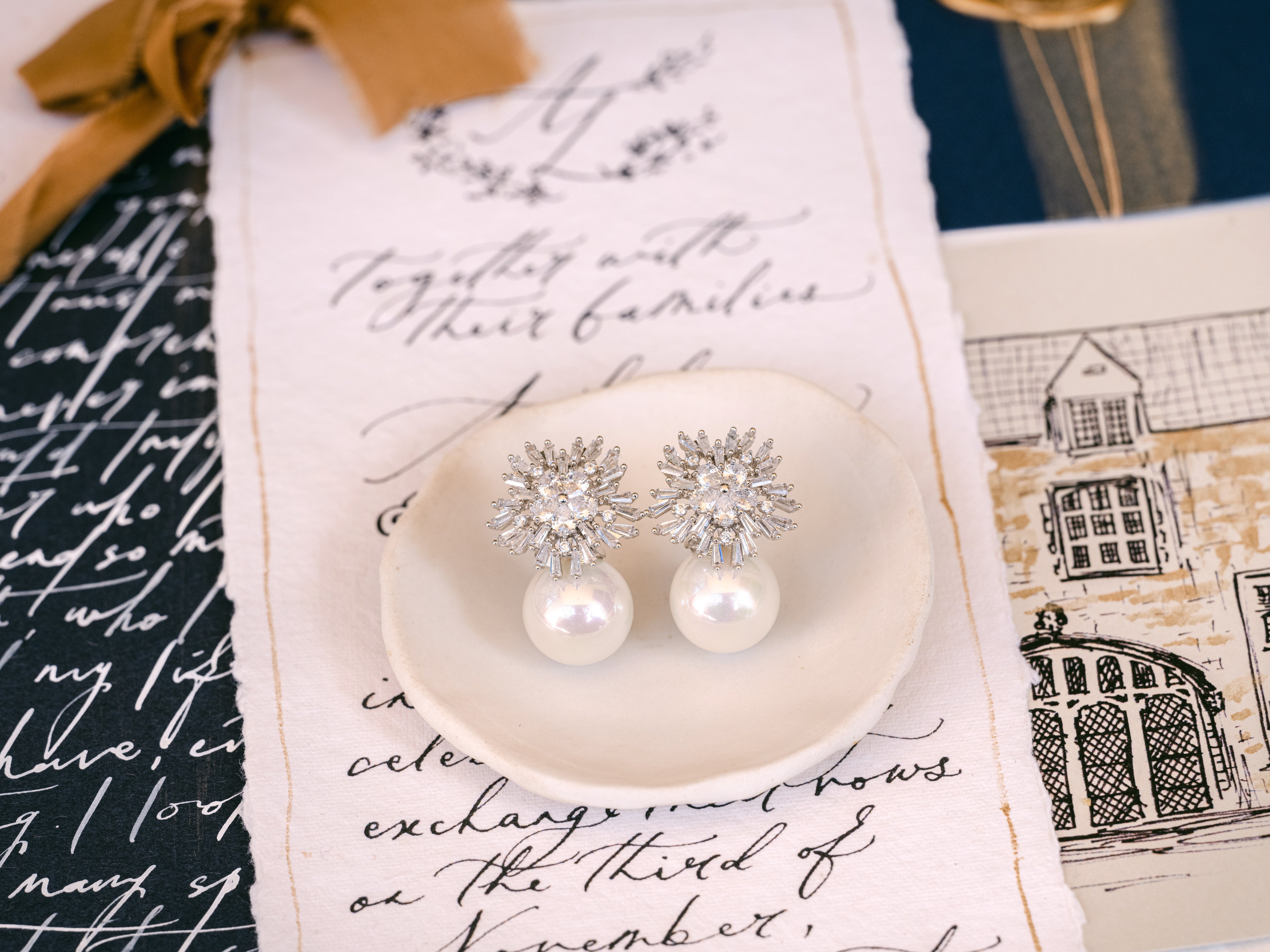 Ivy - Statement Crystal Pearl Bridal Stud Earrings