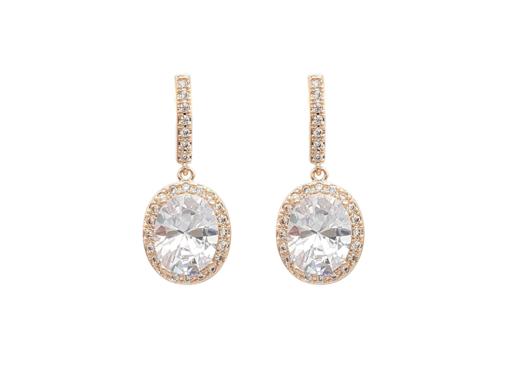 Genevieve - Crystal Oval Bridal Drop Earrings