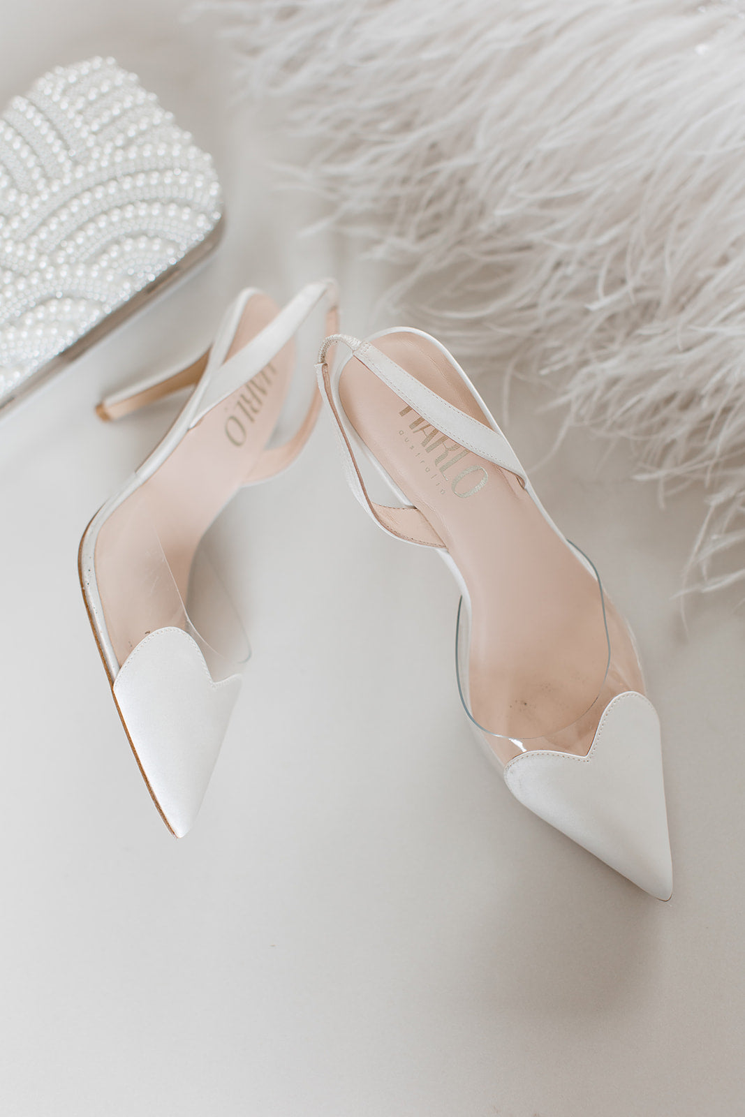 Cupid - Love Heart Sling Back Heels - Ivory Silk Satin