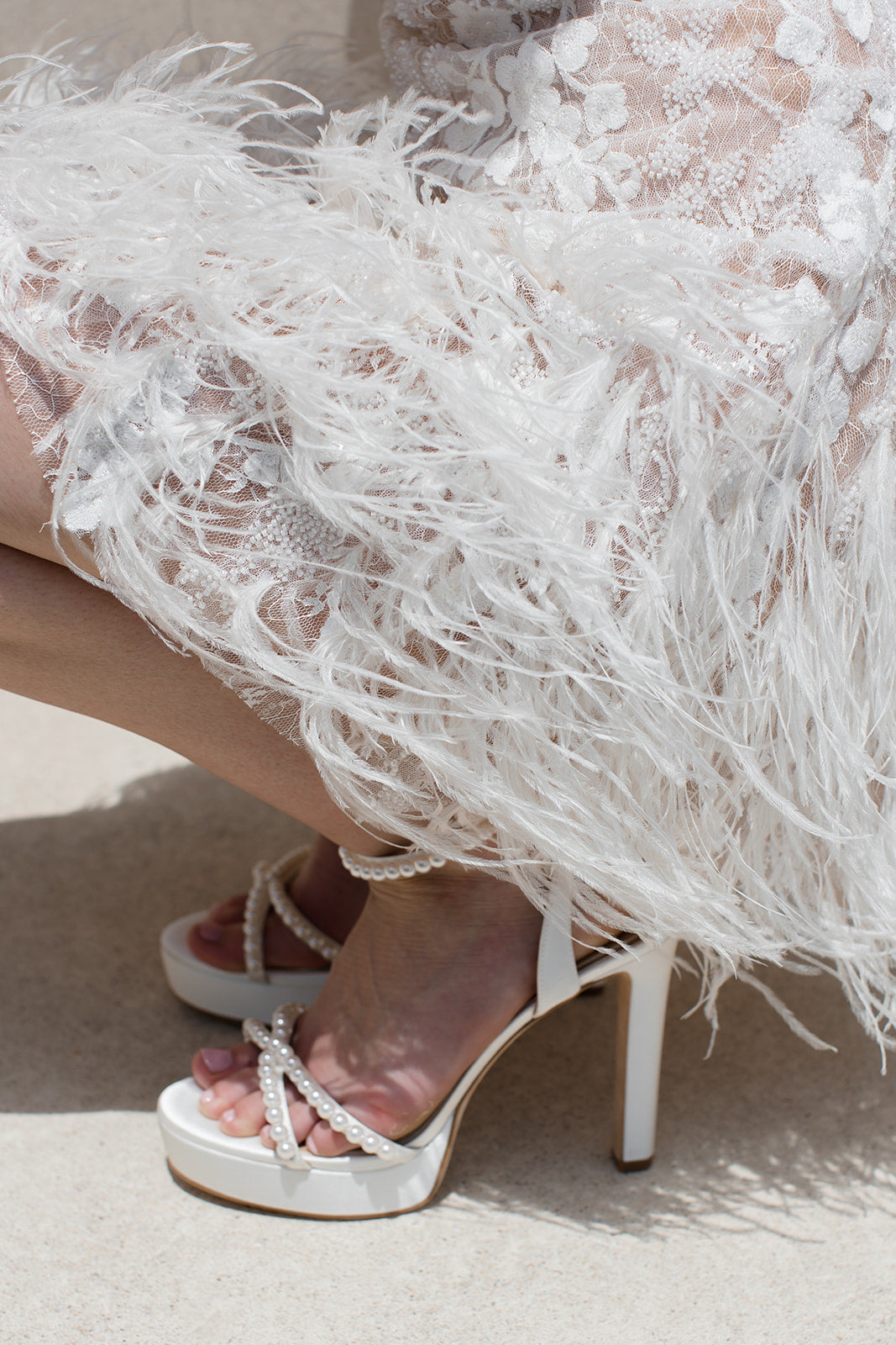 Eva - Cross Over Pearl Block Heel Platform - White