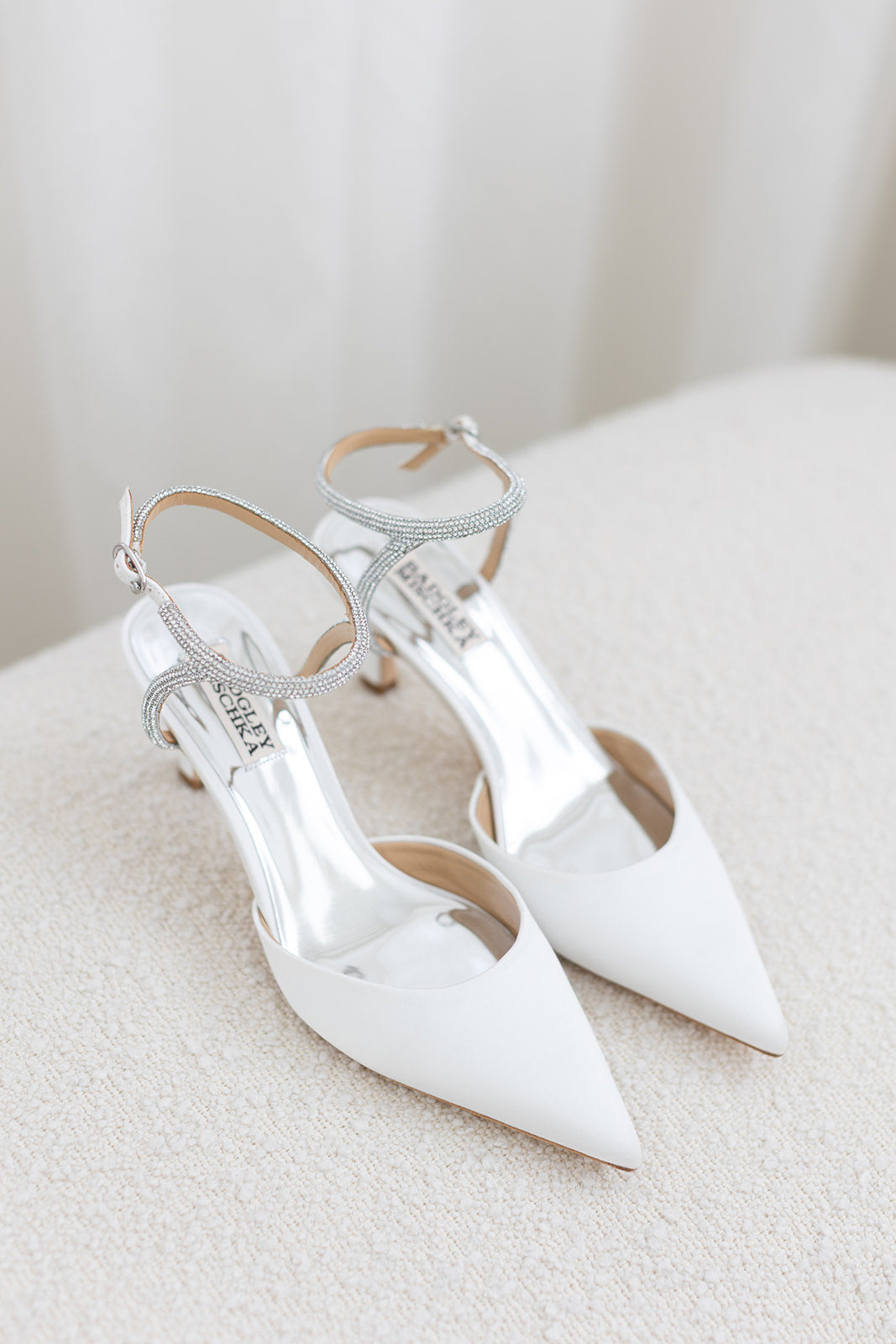 Autumn - Crystal Ankle Strap Kitten Heel Pumps - White