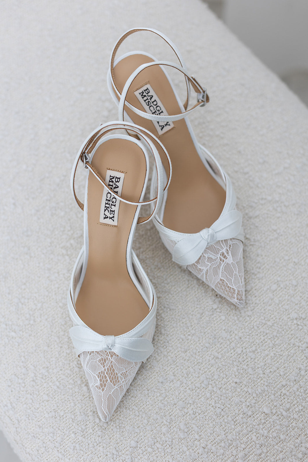 Josie - Pointed Toe Lace Ankle Strap Pumps - Soft White