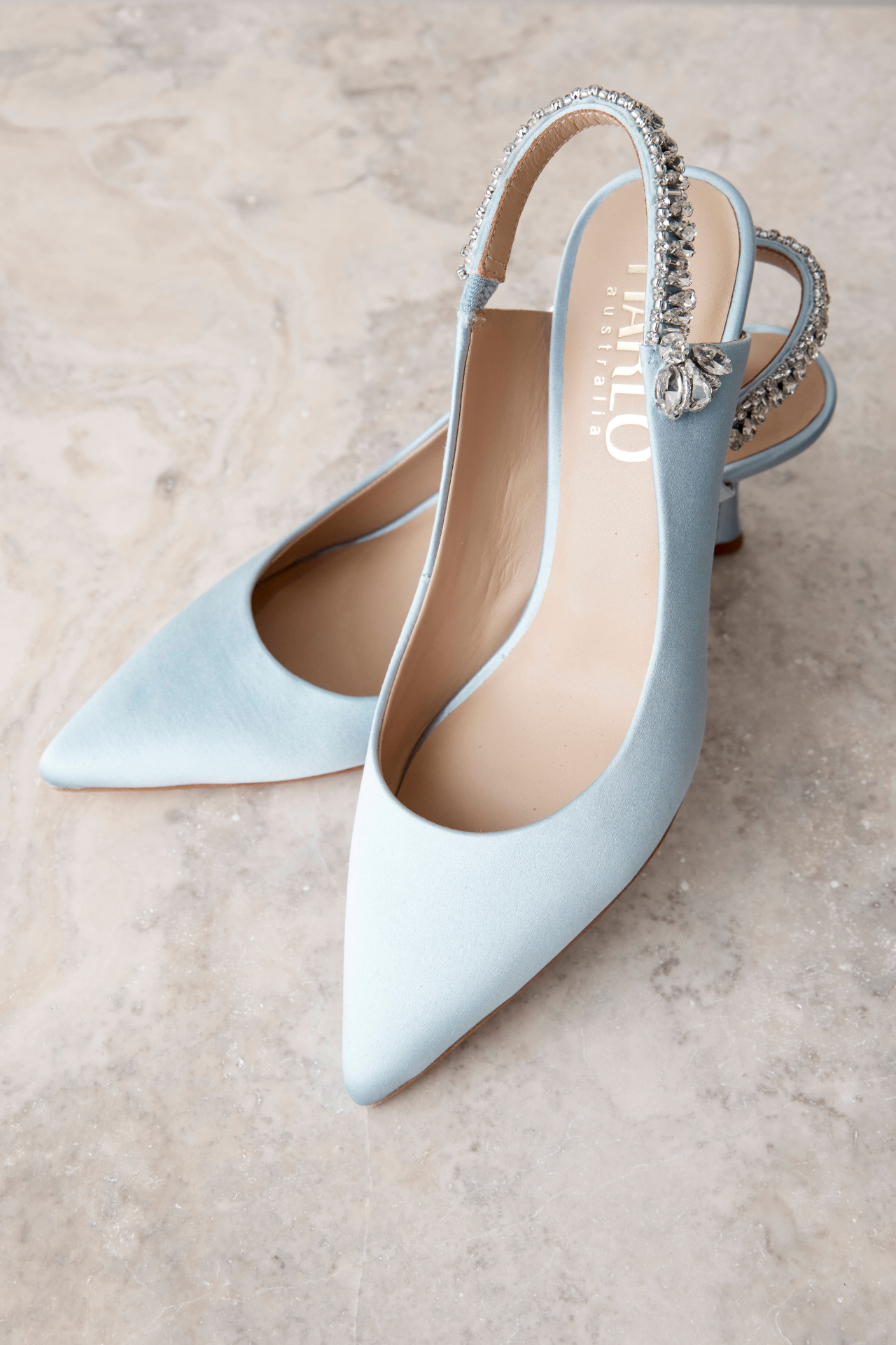 Nina Azure - Blue Crystal Embellished Sling Back Low Bridal Pump