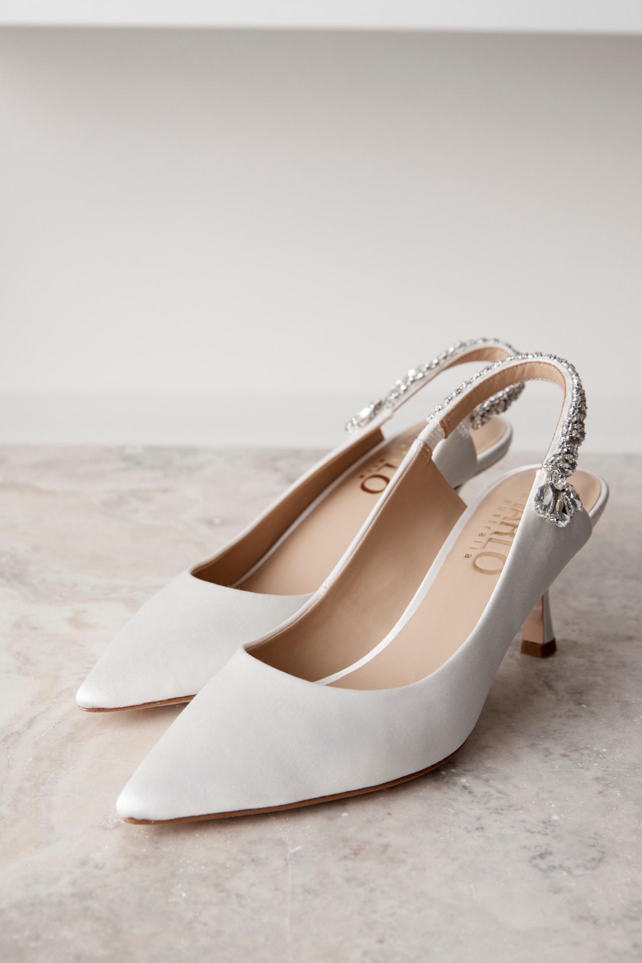 Nina - White Crystal Embellished Sling Back Low Bridal Pump