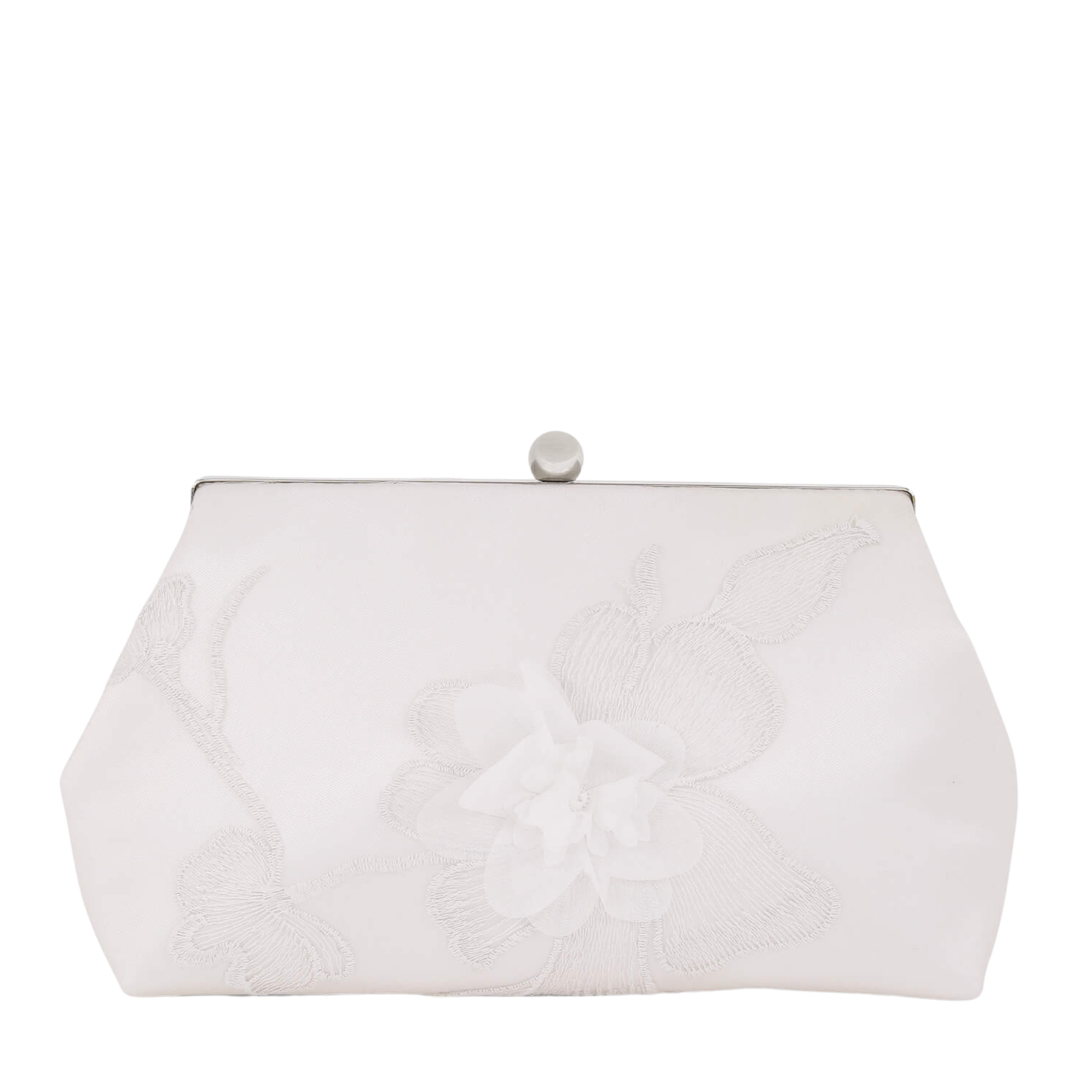 Lila - Floral Applique Pouch Clutch - Soft White