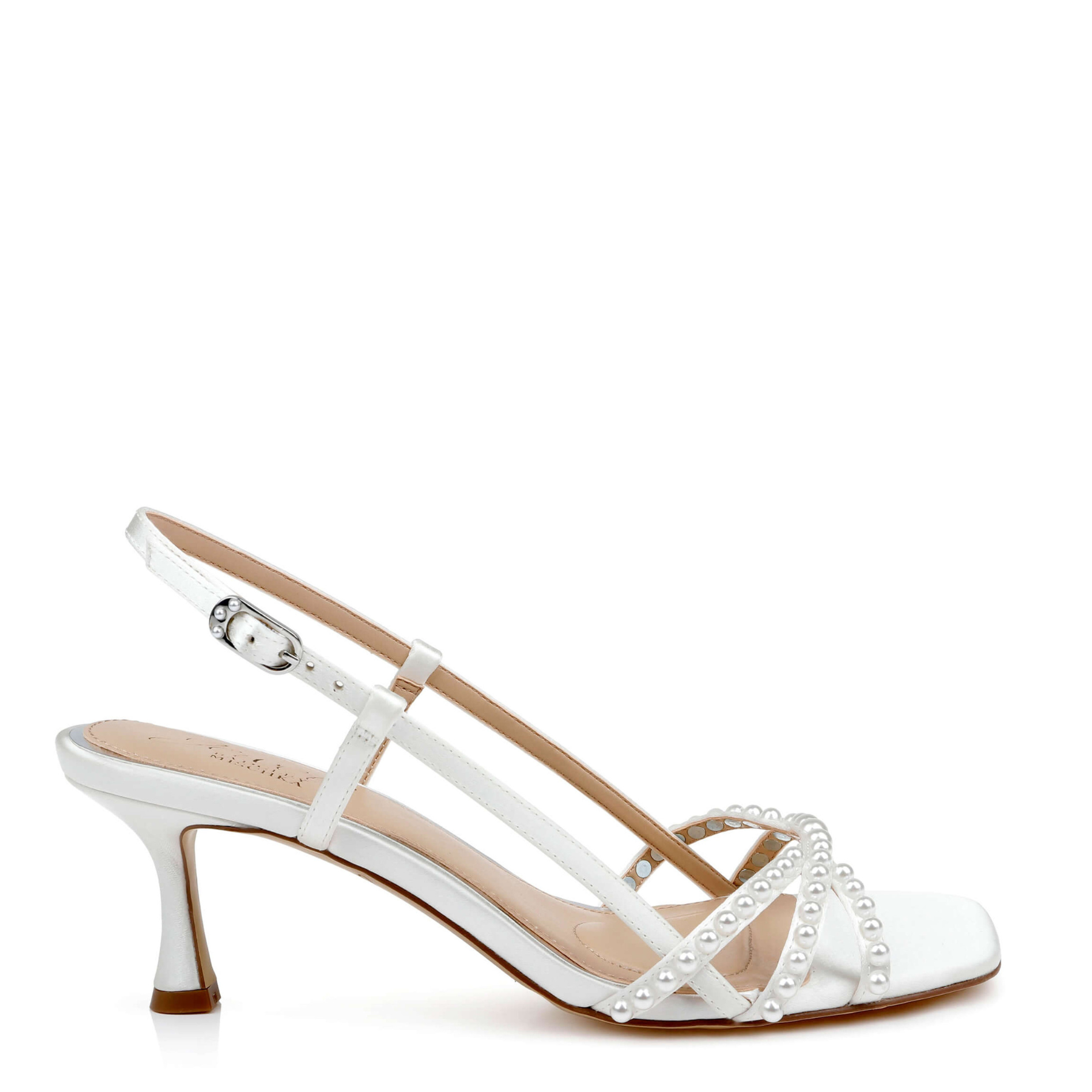 Isabela - Open Toe Strappy Pearl Kitten Heel - Ivory