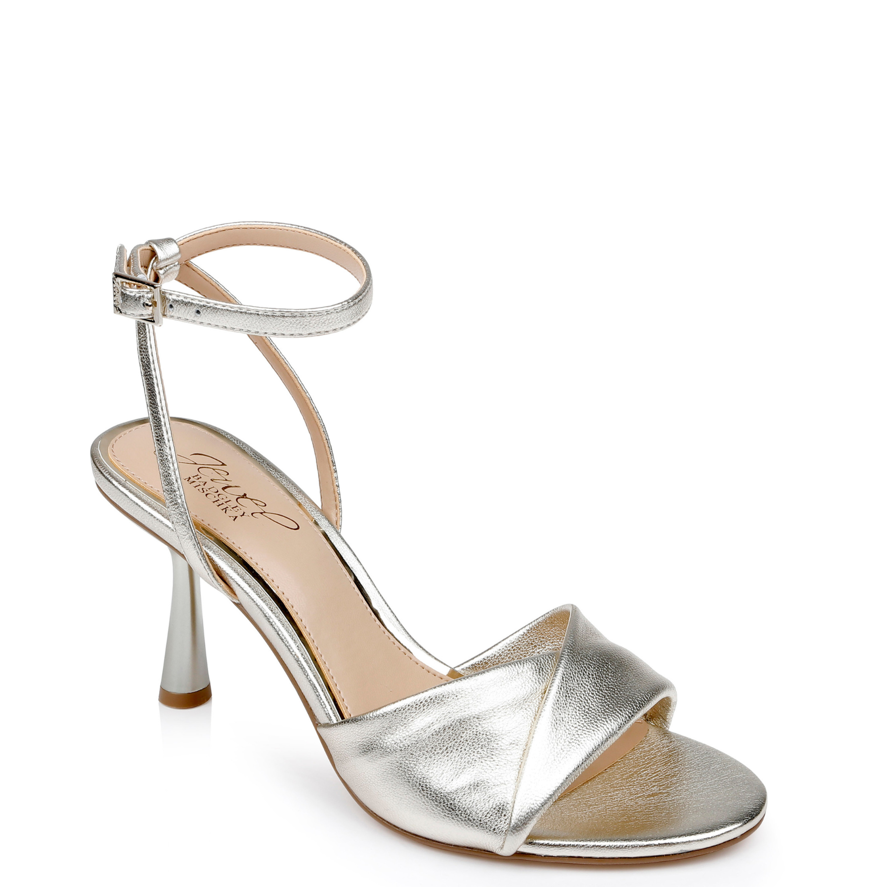 Kaia - Crisscross Metallic Leather Stiletto Sandals - Soft Gold