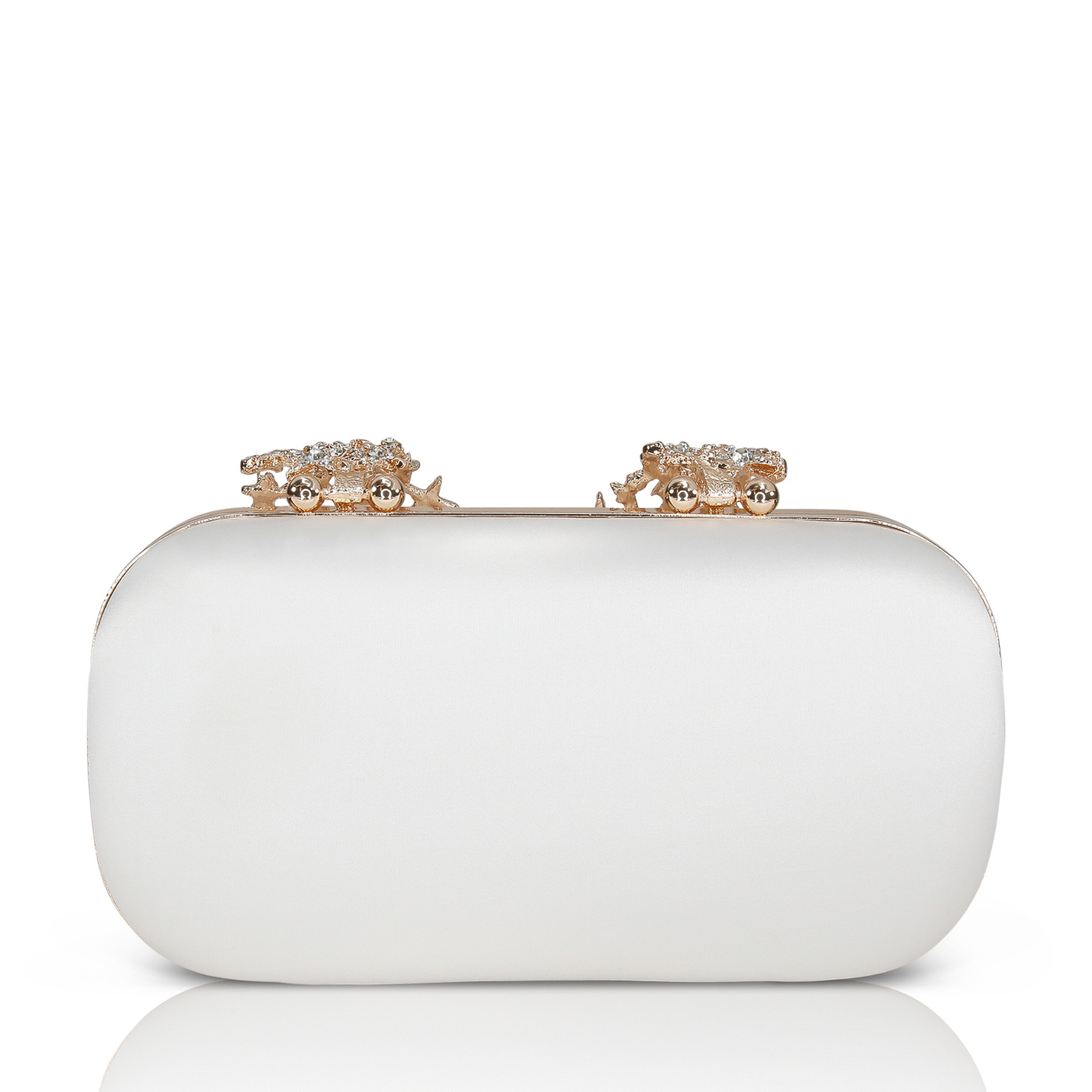Lyra - Starburst Clasp Satin Clutch - Ivory