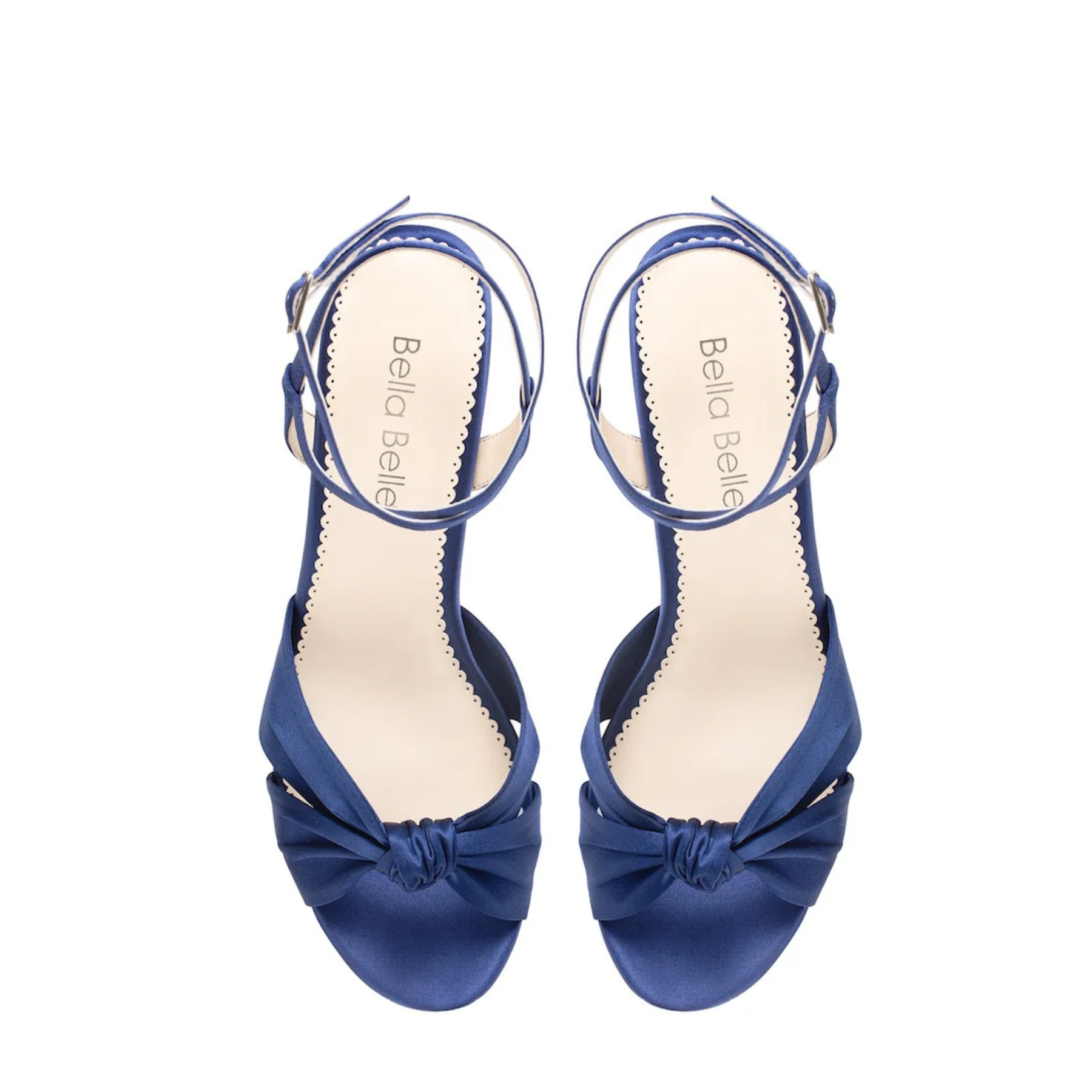 Sally - Blue Silk Knotted Bow Block Heel Sandals