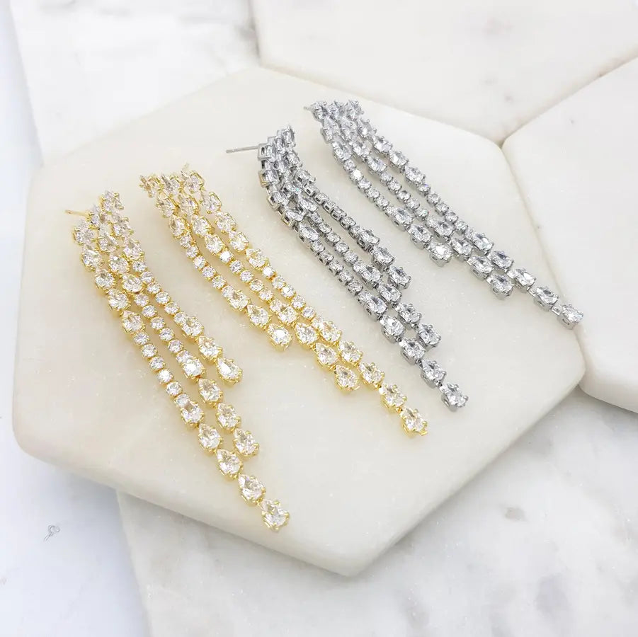 Mikaela - Triple Crystal Bridal Drop Earrings