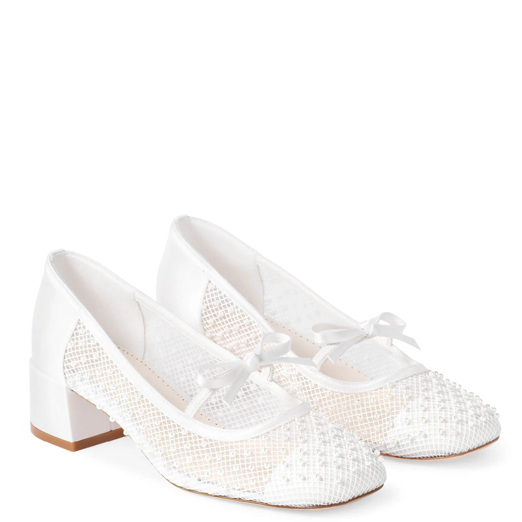 Millie - Pearl Mary Jane Low Block Heels - Ivory