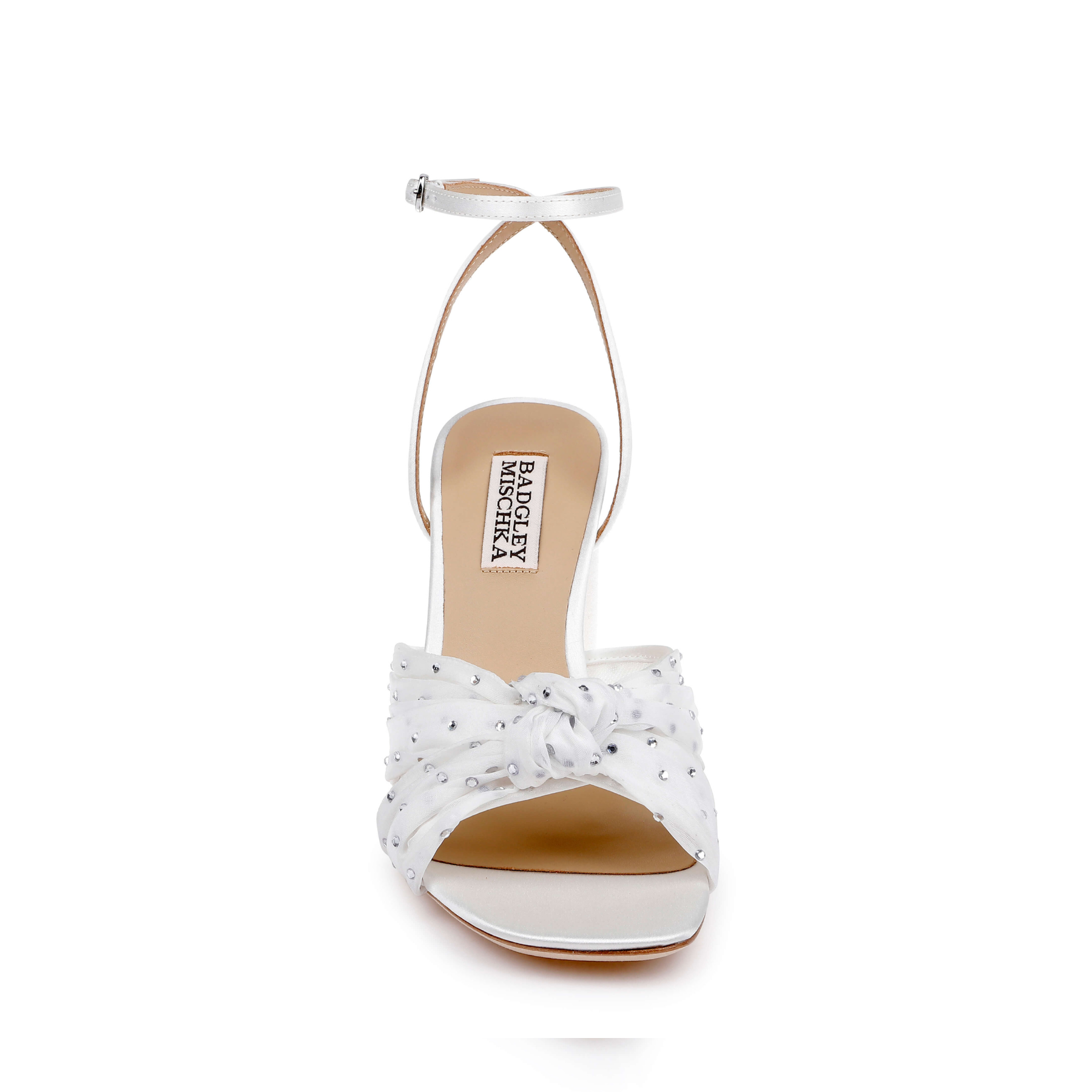 Wila - Crystal Embellished Peep Toe Block Heel - Soft White