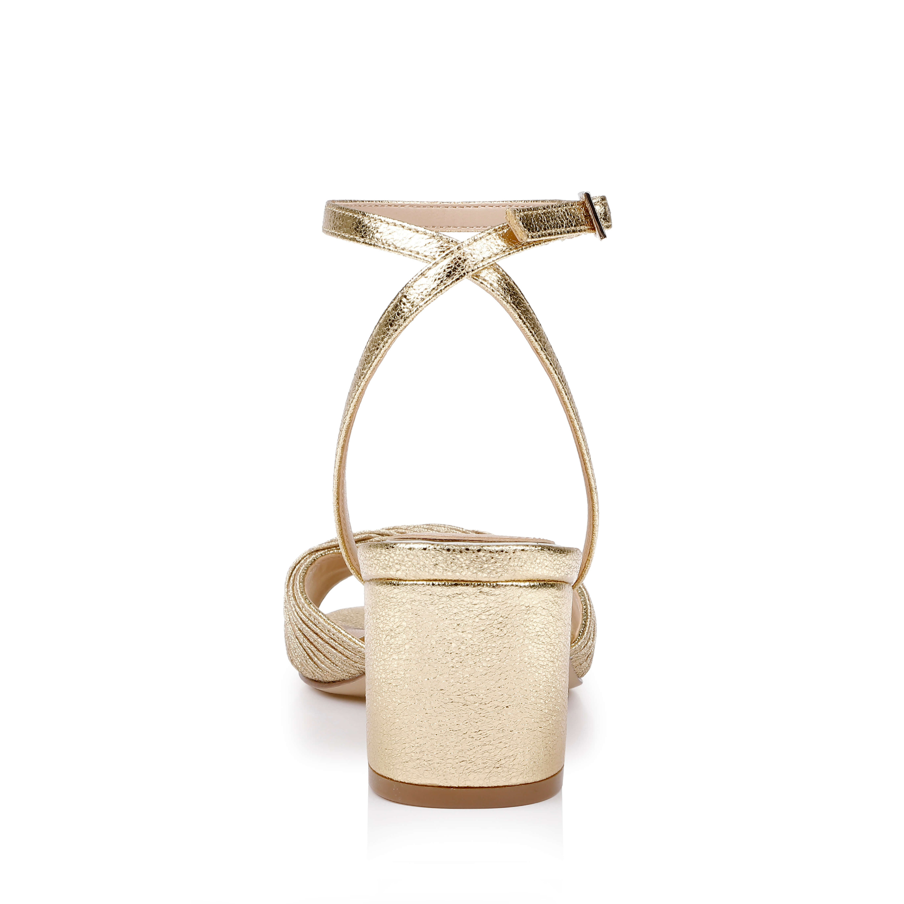 Pretty - Open Toe Strappy Low Block Heel - Gold