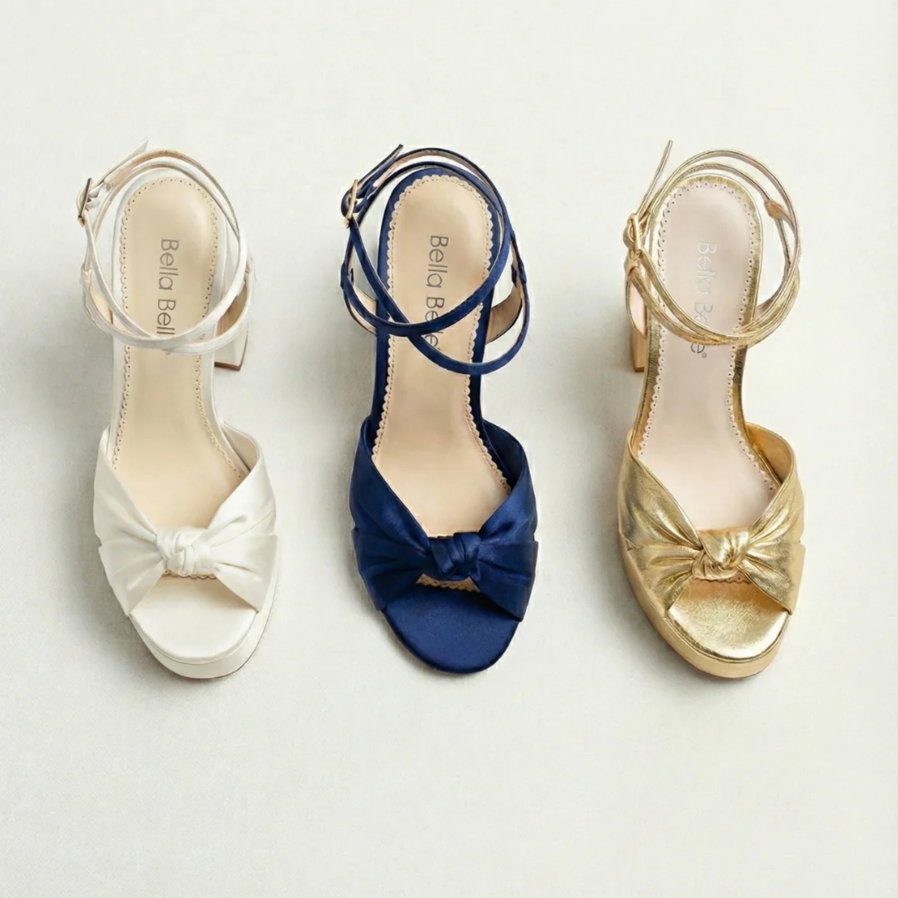 Sally - Blue Silk Knotted Bow Block Heel Sandals