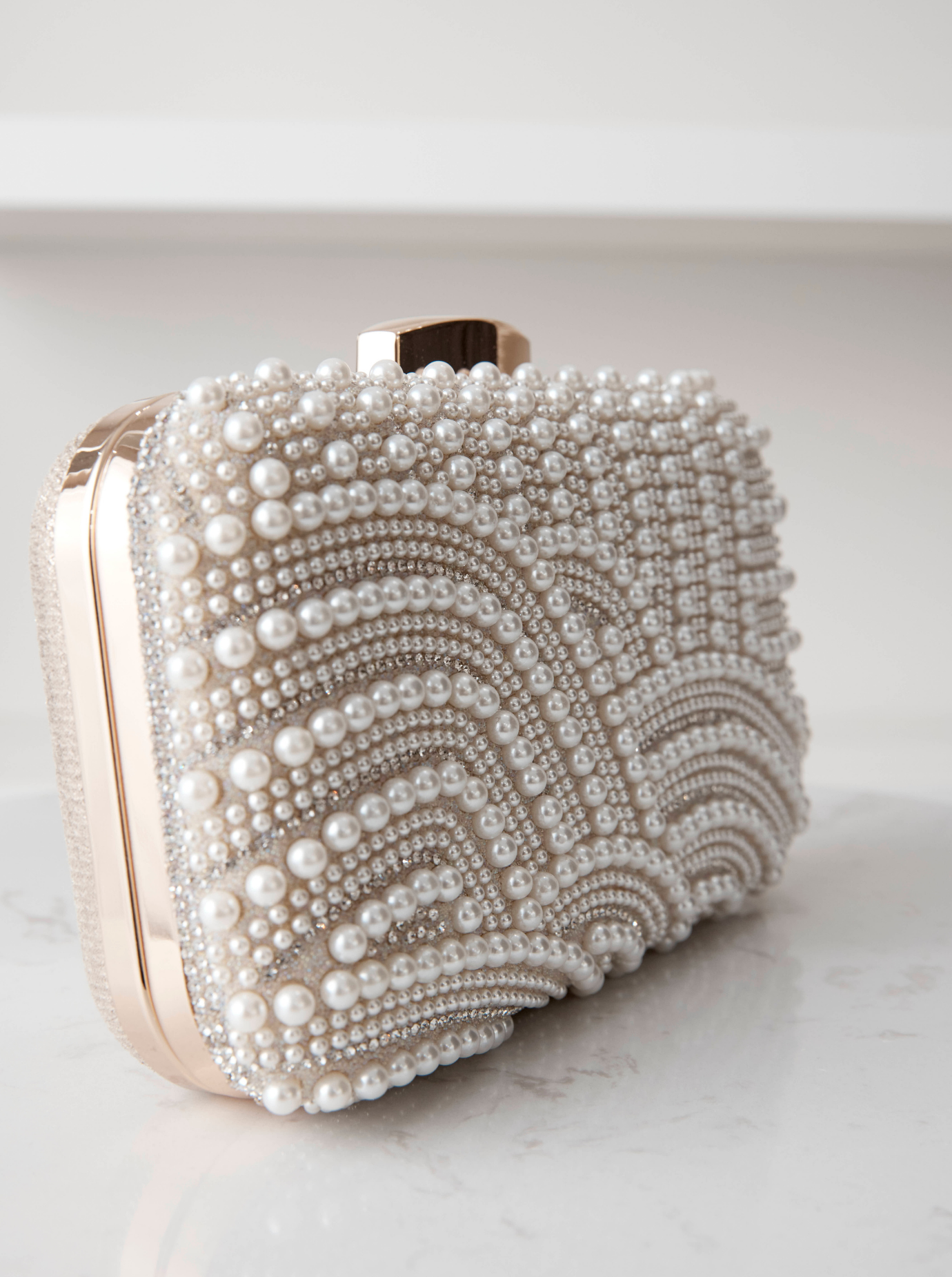 Sirena - Wave Pearl Box Clutch - Gold