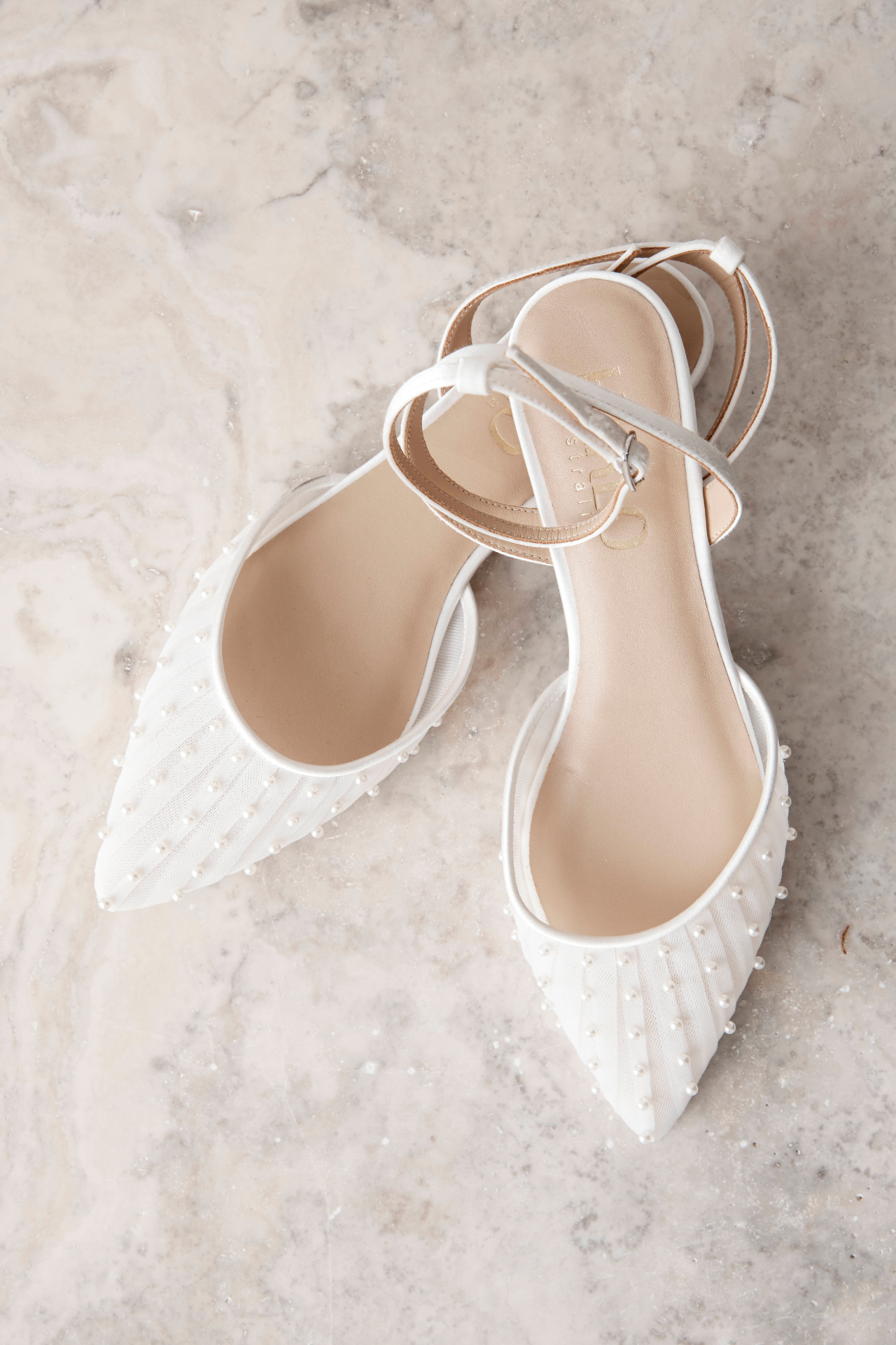 Chanel Pearl - White Tulle Flats with Handsewn Pearls
