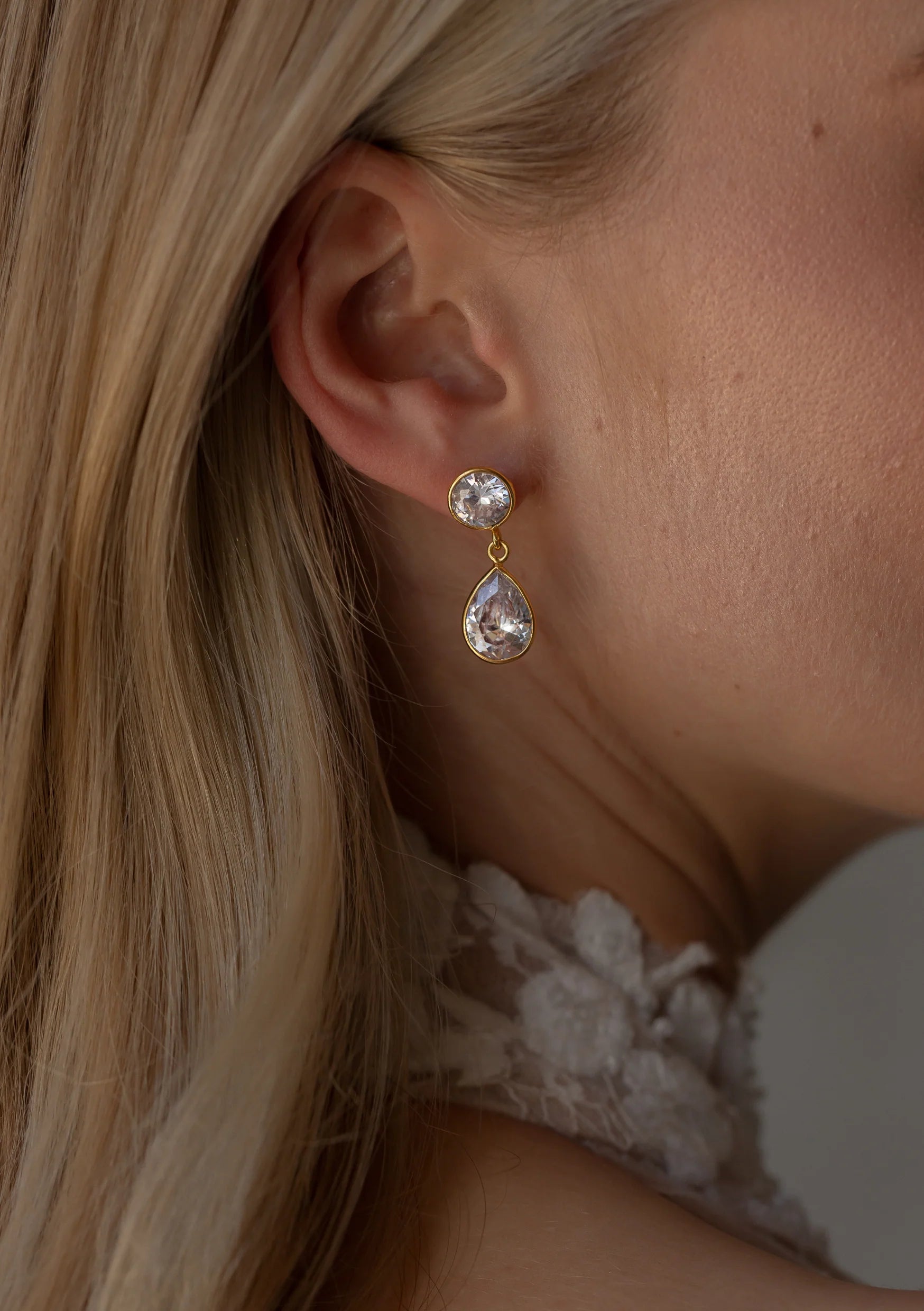 Lola Knight - Athena - Crystal Drop Bridal Earrings - Gold