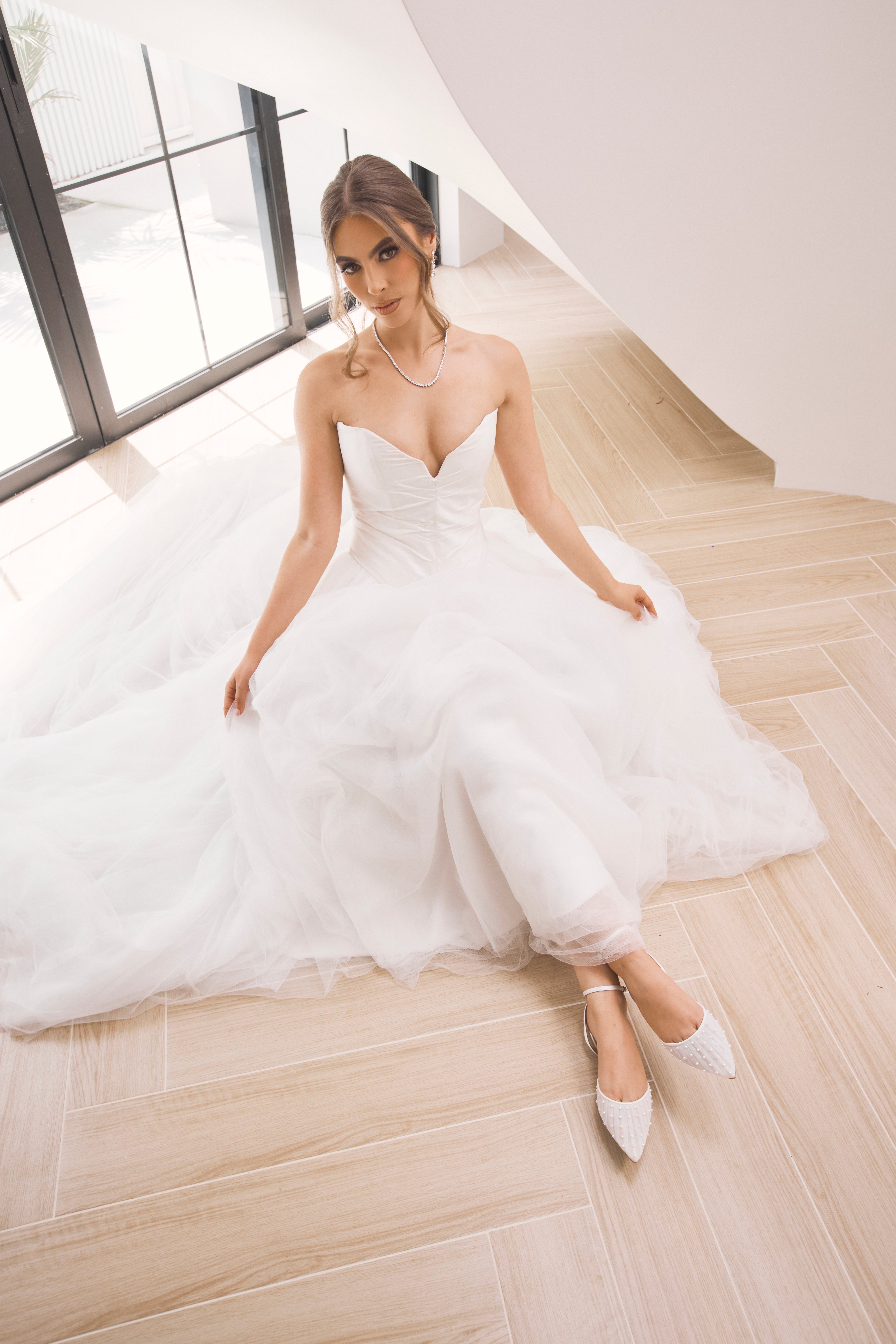 Chanel Pearl - White Tulle Flats with Handsewn Pearls