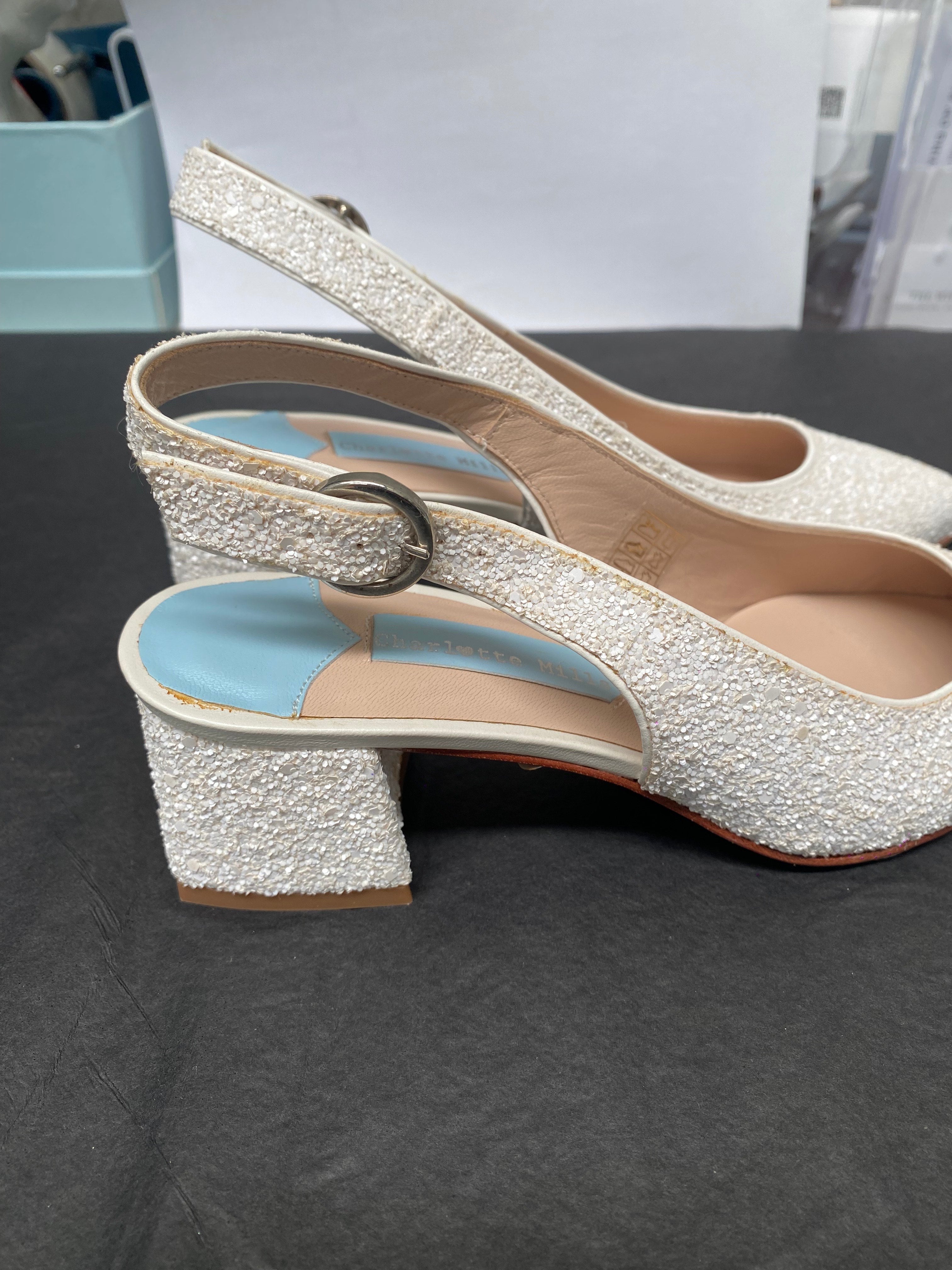 SAMPLE - January - Pearl Encrusted Pointed Bridal Block Heel - Size 5