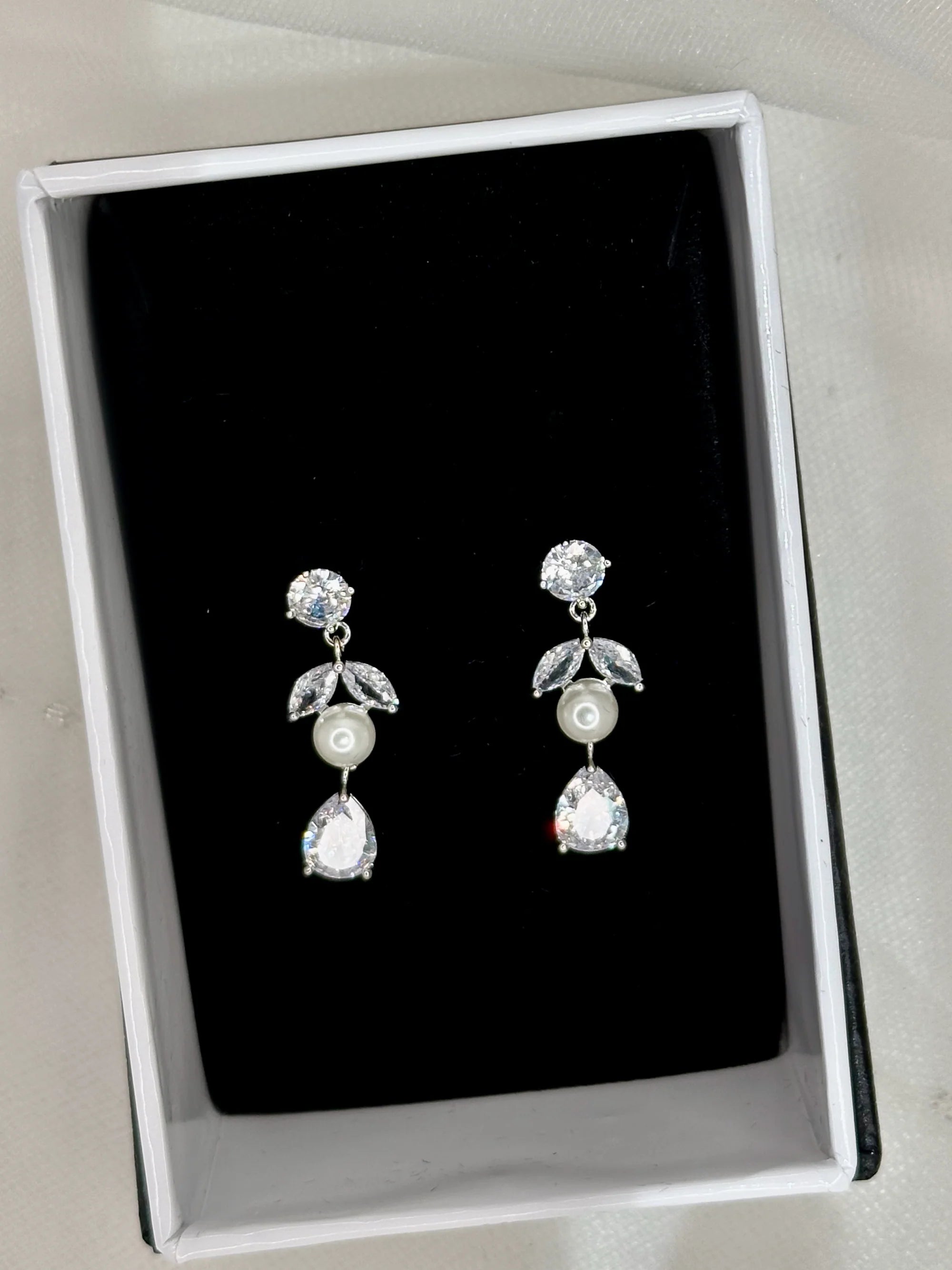 Paulina - Delicate Pearl and Crystal Drop Bridal Earrings