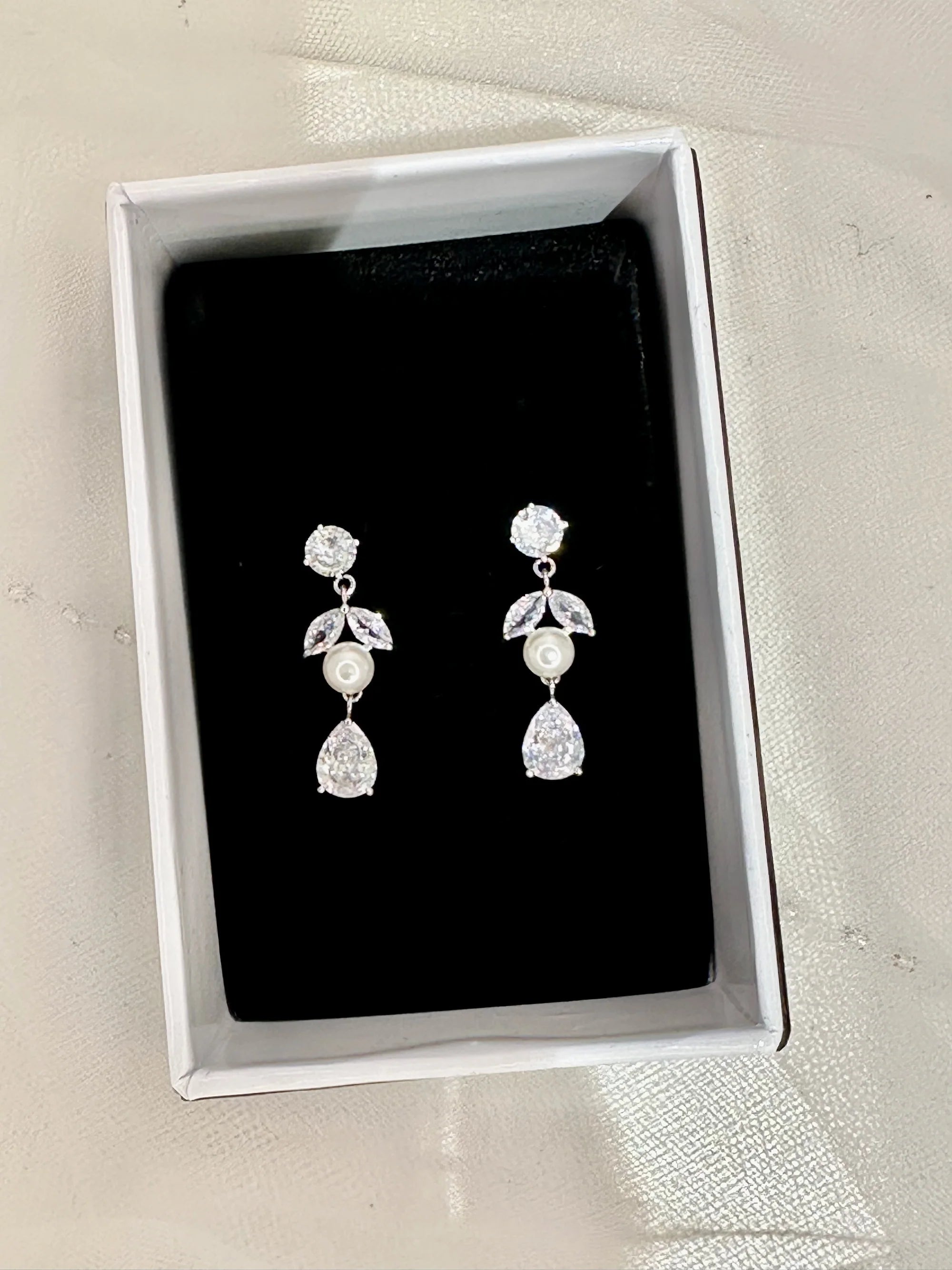 Paulina - Delicate Pearl and Crystal Drop Bridal Earrings