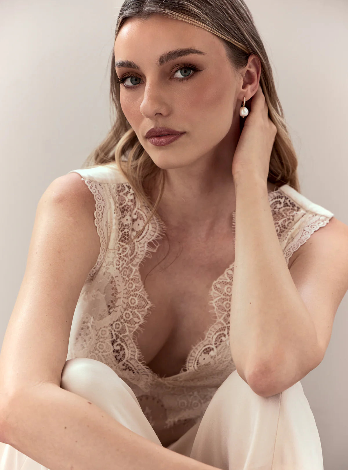 Lola Knight - Ramona - Crystal Hoop Pearl Drop Bridal Earrings - 18K Gold