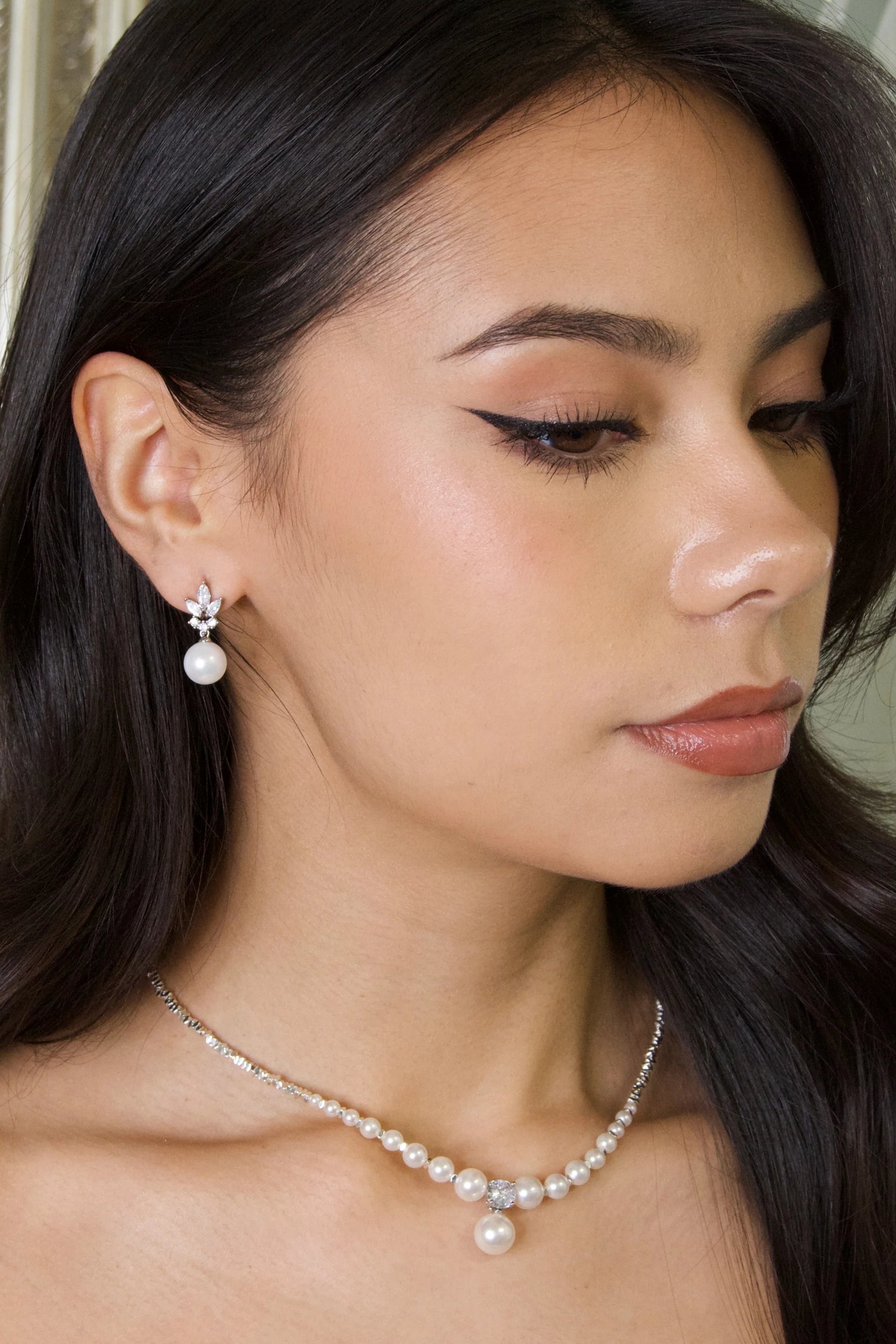 Leanna - Crystal and Pearl Drop Bridal Earrings